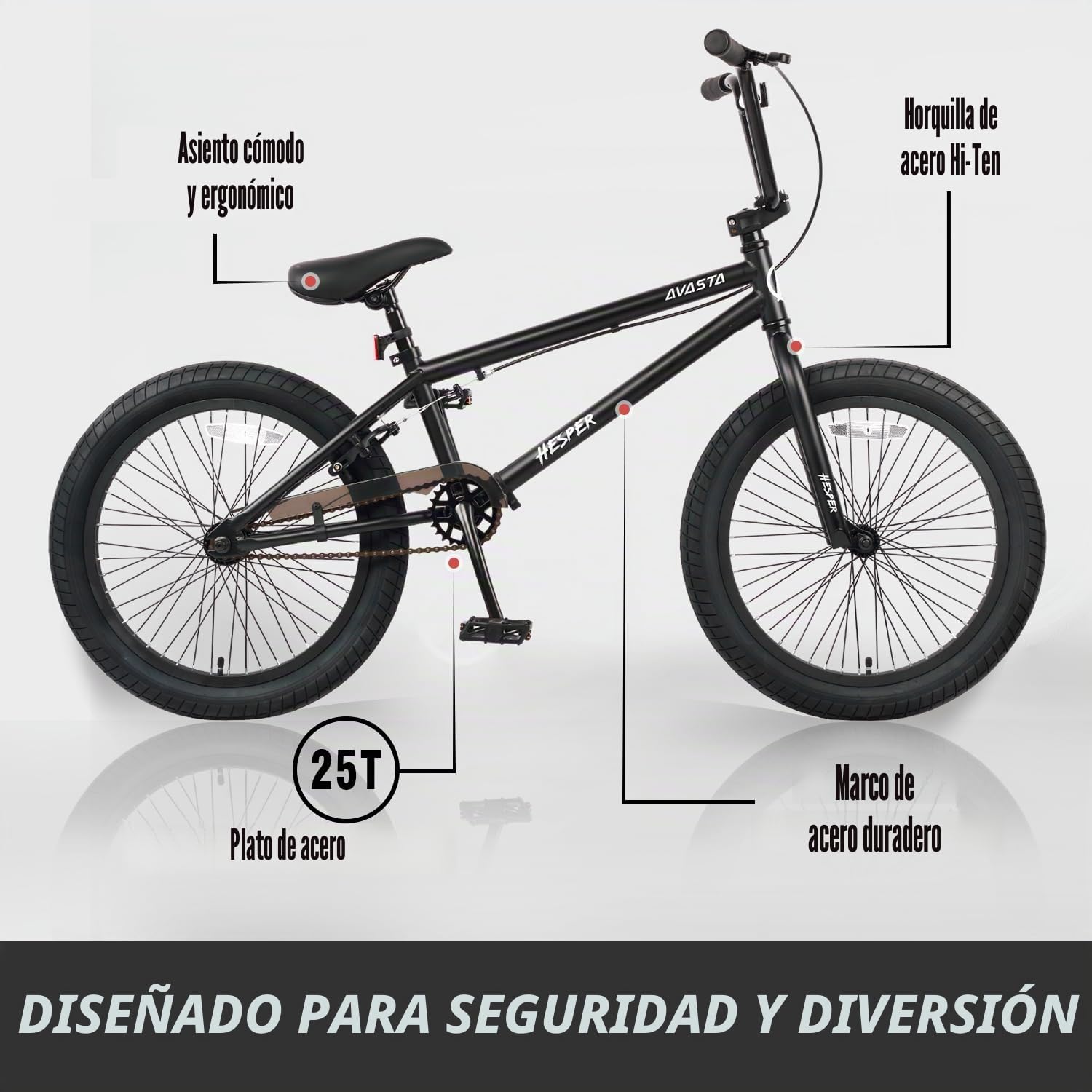 AVASTA Hesper Bicicleta infantil de 20 pulgadas Freestyle BMX Bicicletas para 6, 7, 8, 9, 10, 11, 12, 13, 14 años de edad, niños y principiantes, color negro
