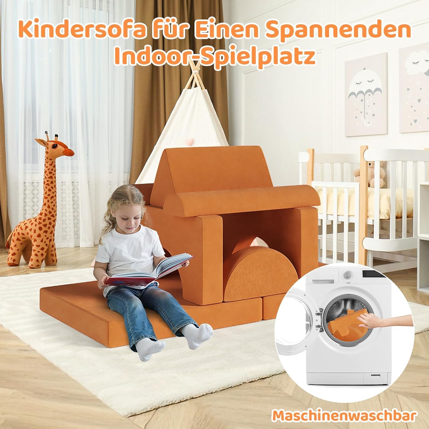 Spielsofa Kindersofa mit 15PCS Modul,Modulare Kinderspielcouch,Kindersofa aus Schaumstoff Bausteine,Spielsofa für Kinder & Kindersessel,Kuschelecke im Kinderzimmer,zum Spielen,Kreativsein,Schlafen