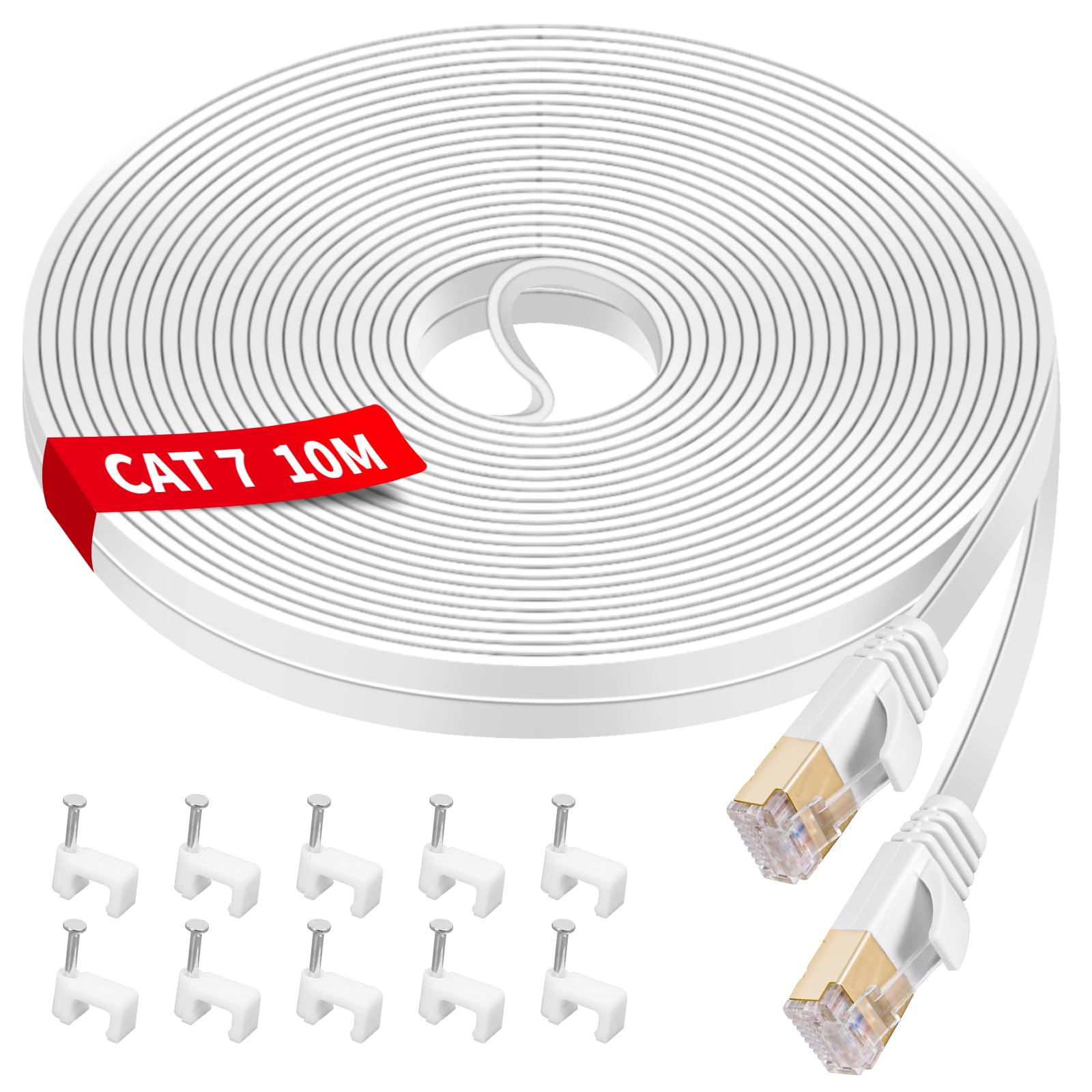 Cavo Ethernet Cat 7 LAN 10 Metri - Alta Velocità 10Gbps, Piatto, Connettori Oro, Per Router, PS5, TV - Foto 6