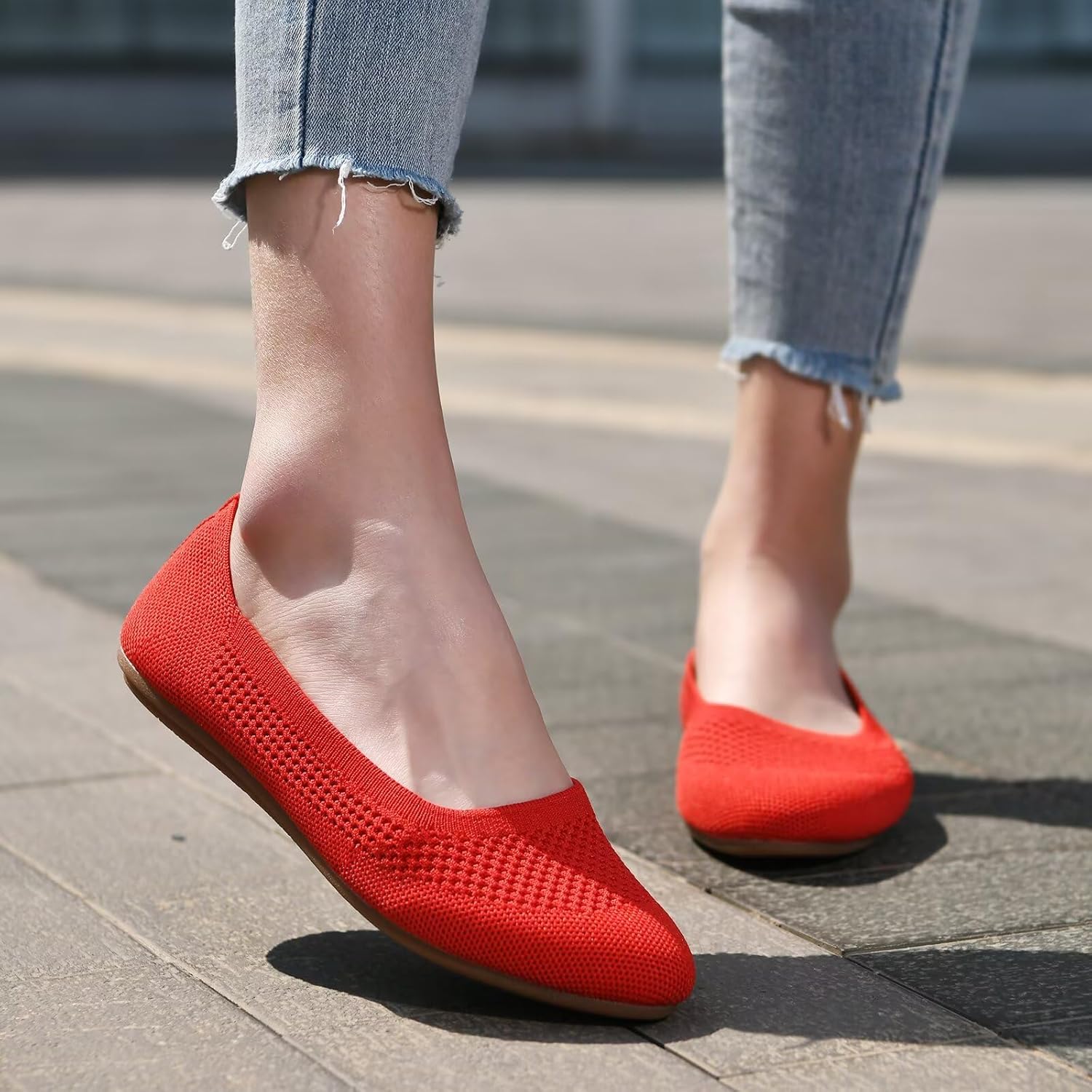 poemlady Women’s Ballet Flat Shoes Dress Shoes Knit Round Toe Slip On Ballerina Walking Flats Shoes for Woman Low Wedge Casual