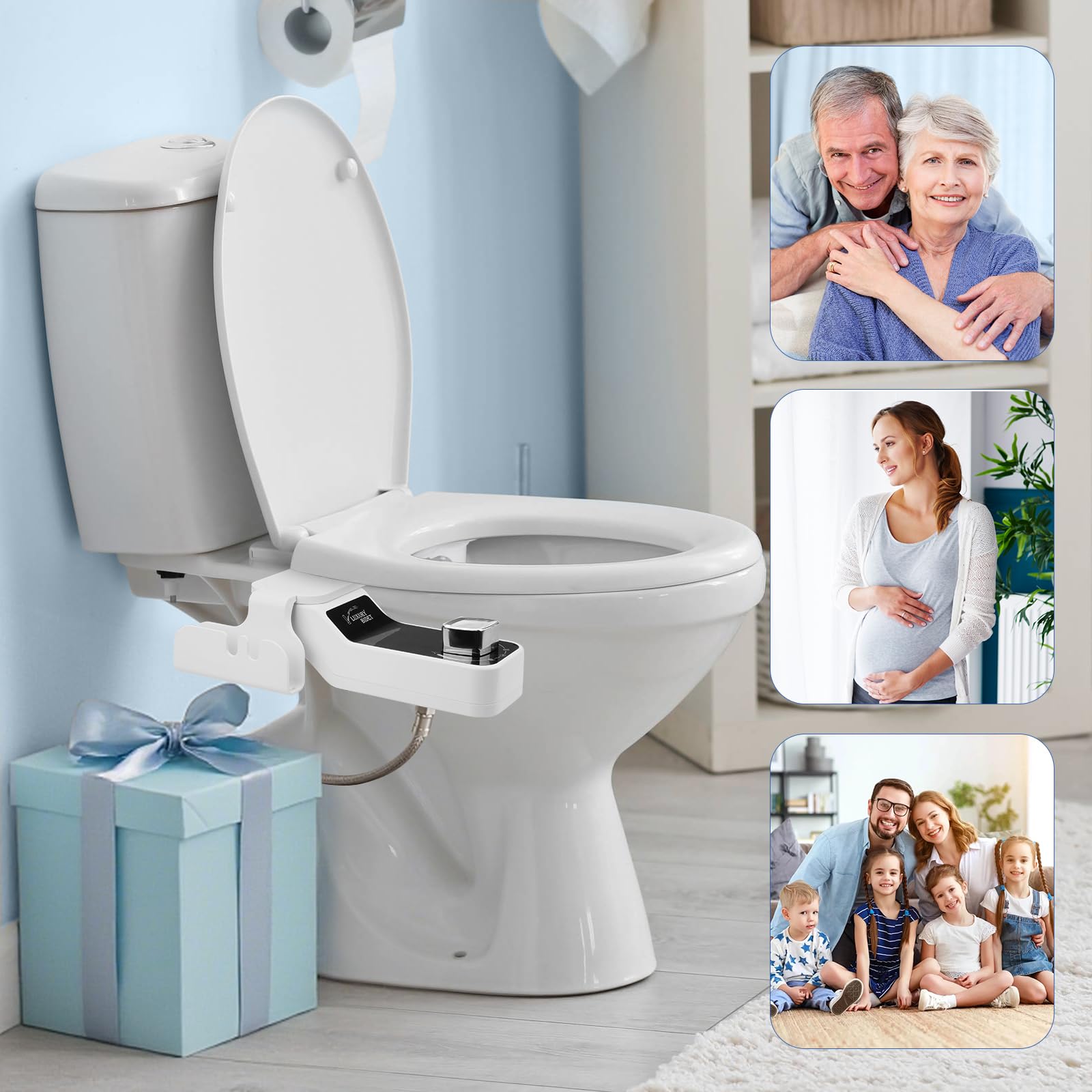 Bidet Einsatz für Toilette Nicht Elektrisch Bidet Aufsatz für Toilette mit Einziehbare Selbstreinigende Doppeldüsen Dusch WC-Aufsatz,Einstellbarer Wasserdruck Bidets Toilette für Frau und Mann