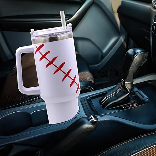 Miniatura 8 de LaiChary Vaso de 40 onzas con asa y tapa con popote, botella de agua reutilizable aislada de acero inoxidable (blanco)