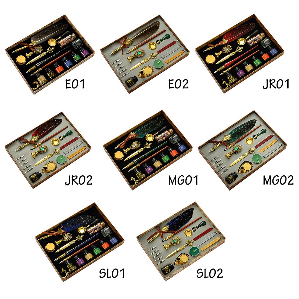 JAWSEU Stylo Dip à Plume Set, Plume Ecriture Stylo Calligraphie Plume à Encre Set avec 6pcs Encre, Stylo à Encre Rétro pour Signatures,Dessin,Ecriture,Décoration Et Cadeau