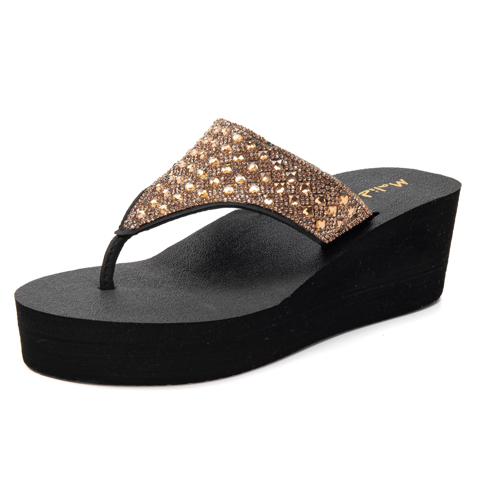MALIDA Womens Wedge Arch Support Flip Flops Cushion Soft Rubber Midsole Platform Thong Sandals with Rubber Sole