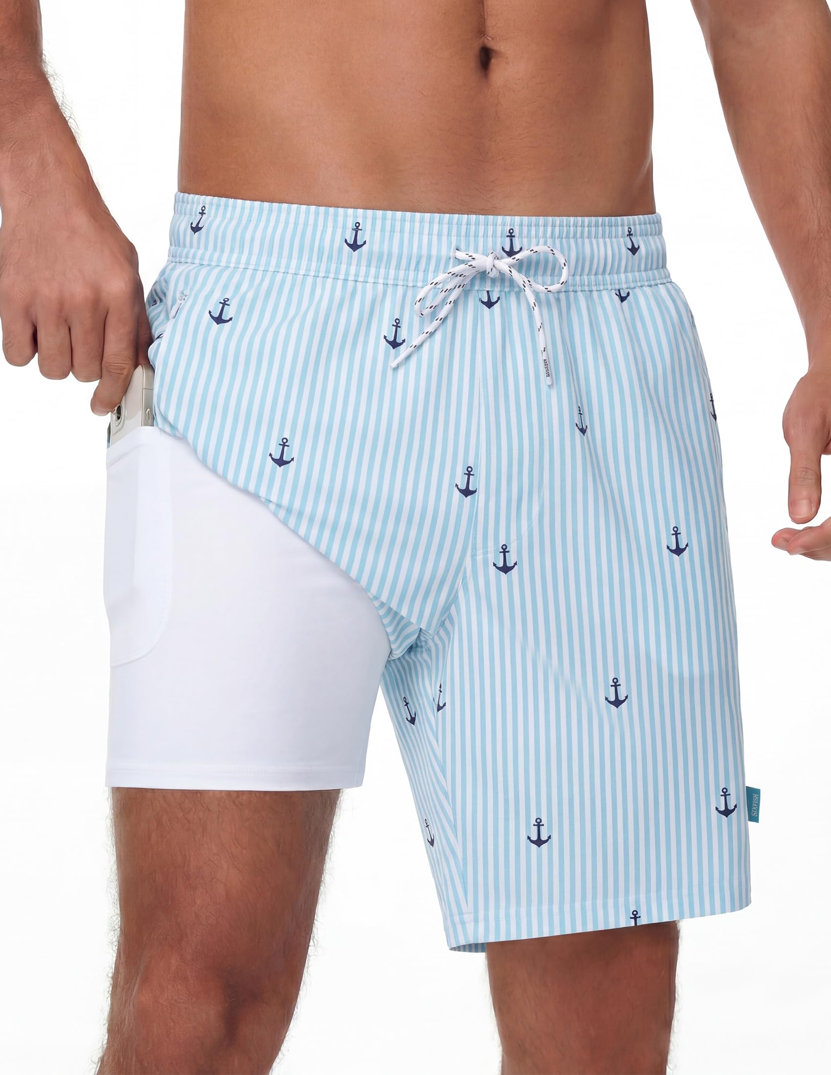 Sixfish Mens Swim Trunks 7 Inch Quick Dry Board Shorts with Pockets | Compression Liner,Zipper & Liner Pockets,Waterproof,Anti-Chafing,UV protection,Beach Shorts,Vacation,Bathing Suit,Swimsuit