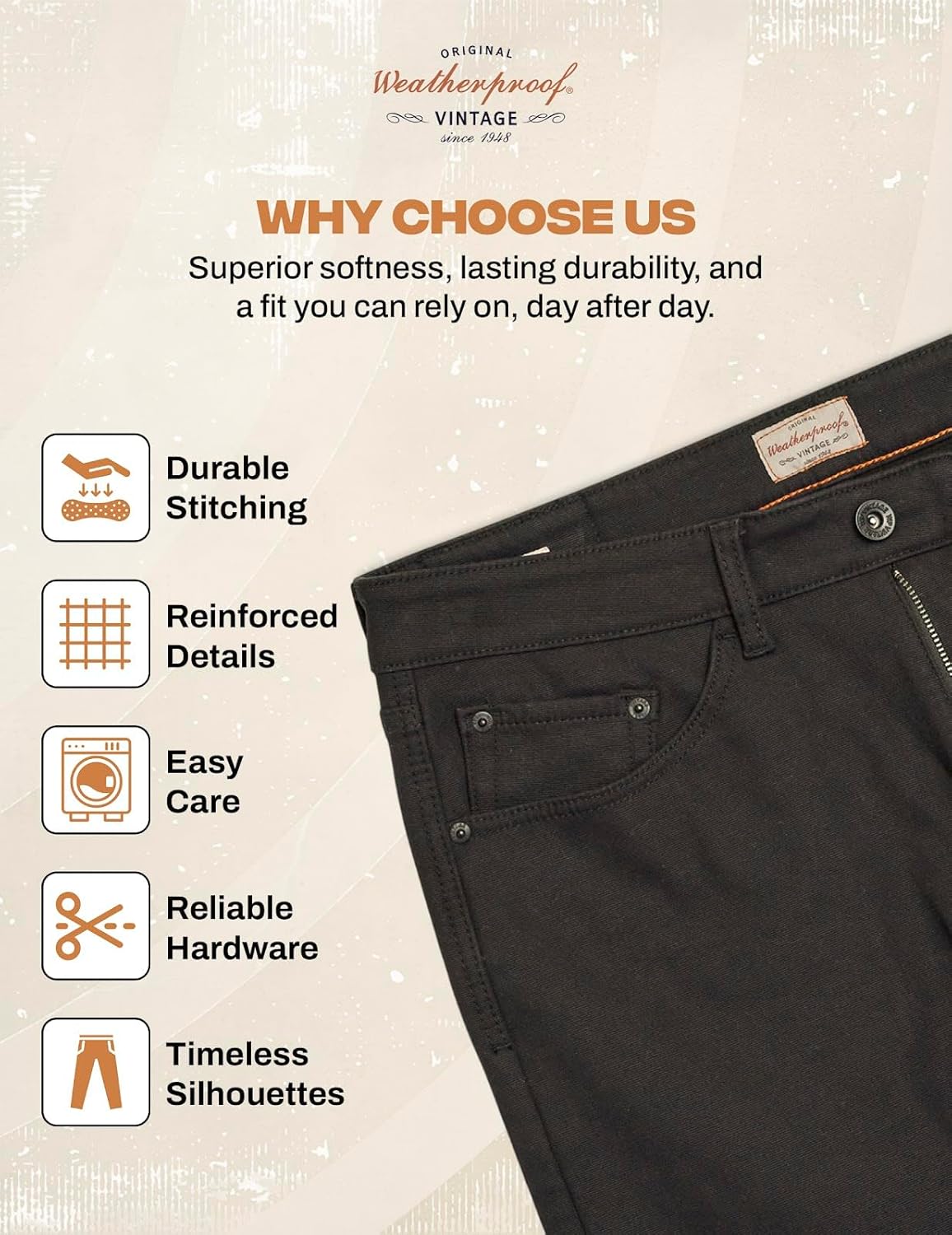 Weatherproof Vintage Fleece Lined Pants Men's - Regular Fit | Soft & Warm, Cold Weather Insulated Canvas Winter Pants for Men - Image 7