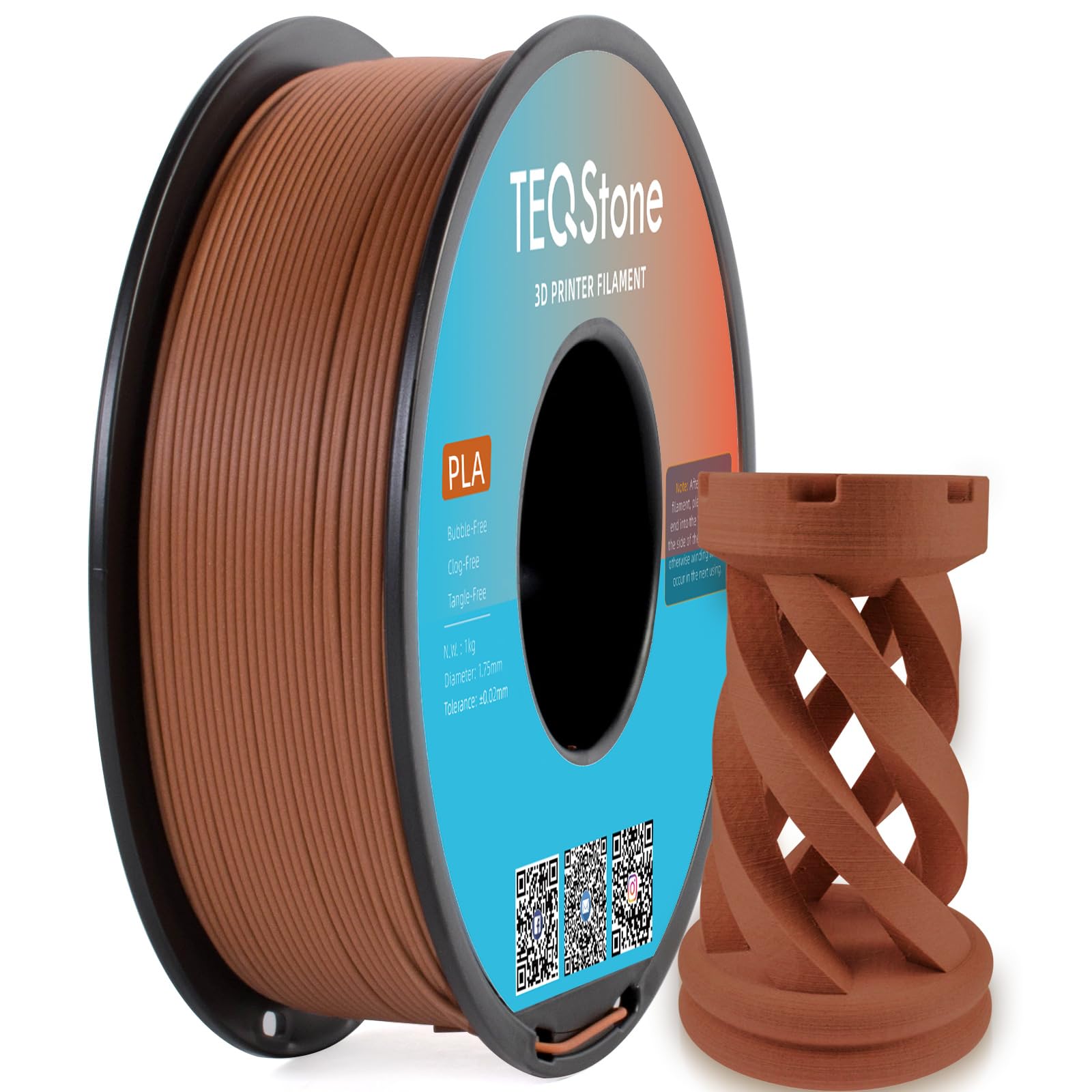 Wood PLA Filament 1.75mm Brown 1KG, 15% Real Wood Fiber Infused, Perfectly Wound, Consistent Diameter +/-0.03mm 3D Printer Filament (Rosewood Color Tone)