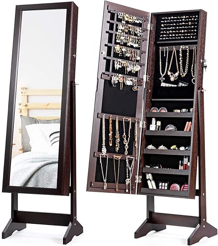 CHARMAID Armario de joyería con espejo de longitud completa, caja organizadora de joyas con cerradura independiente con gran capacidad de