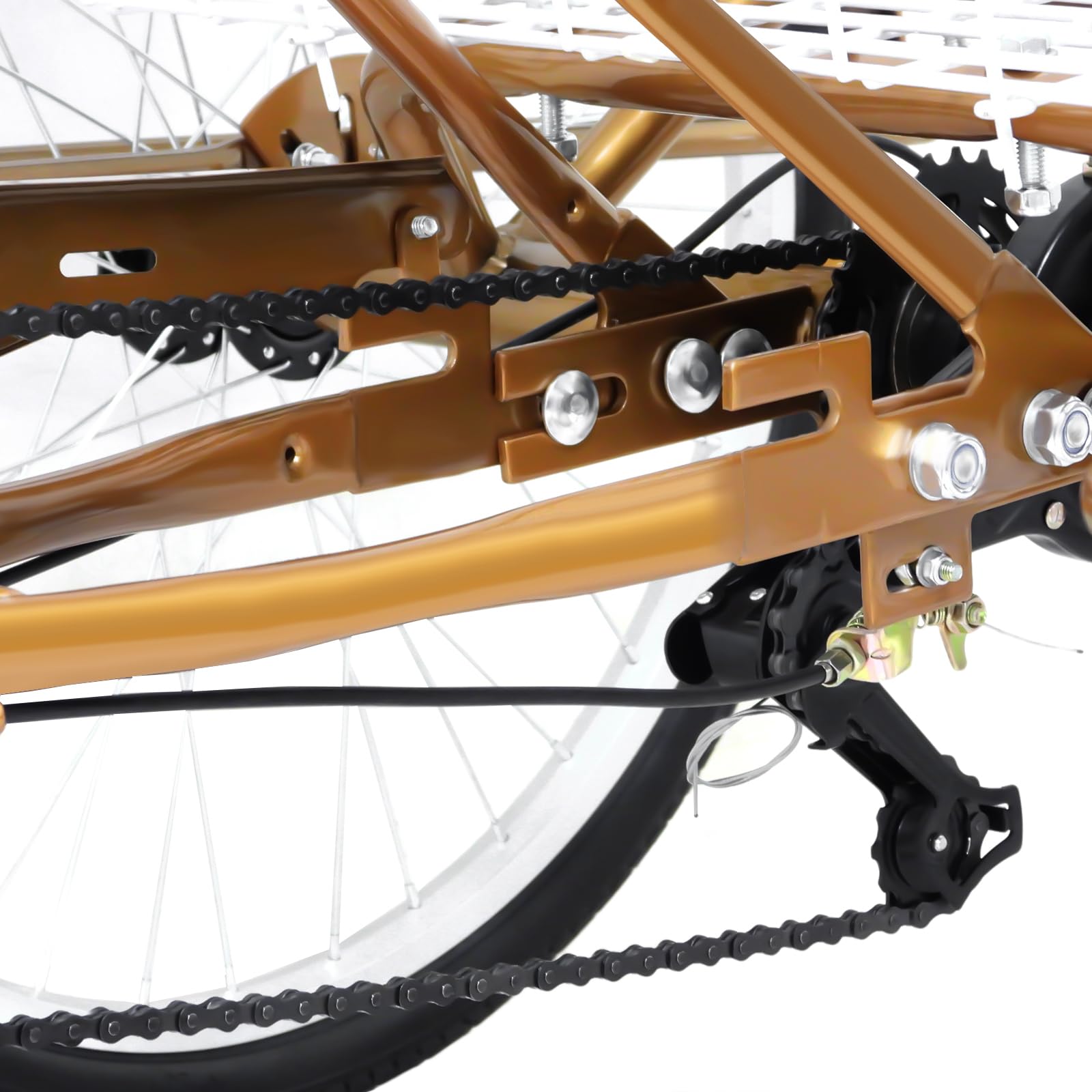 Bicicletta da carico da 24 pollici, 6 marce, triciclo con cestino per la spesa, triciclo per adulti, bici con luce a LED, porta bicchiere