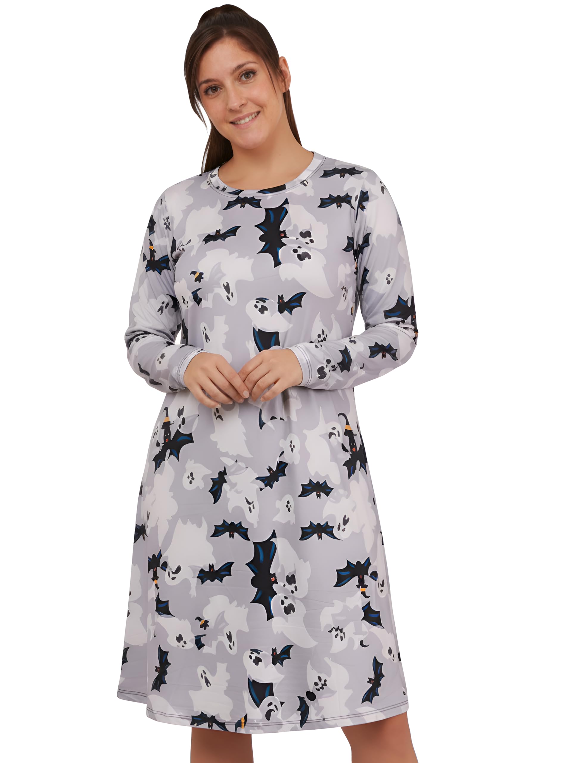 Love My Fashions Women's Witch Bats Grey Love My Fashions® Halloween Dress Scary Costume Adults Ghost Skull With Scary Bats Pumpkin Party Wear Top