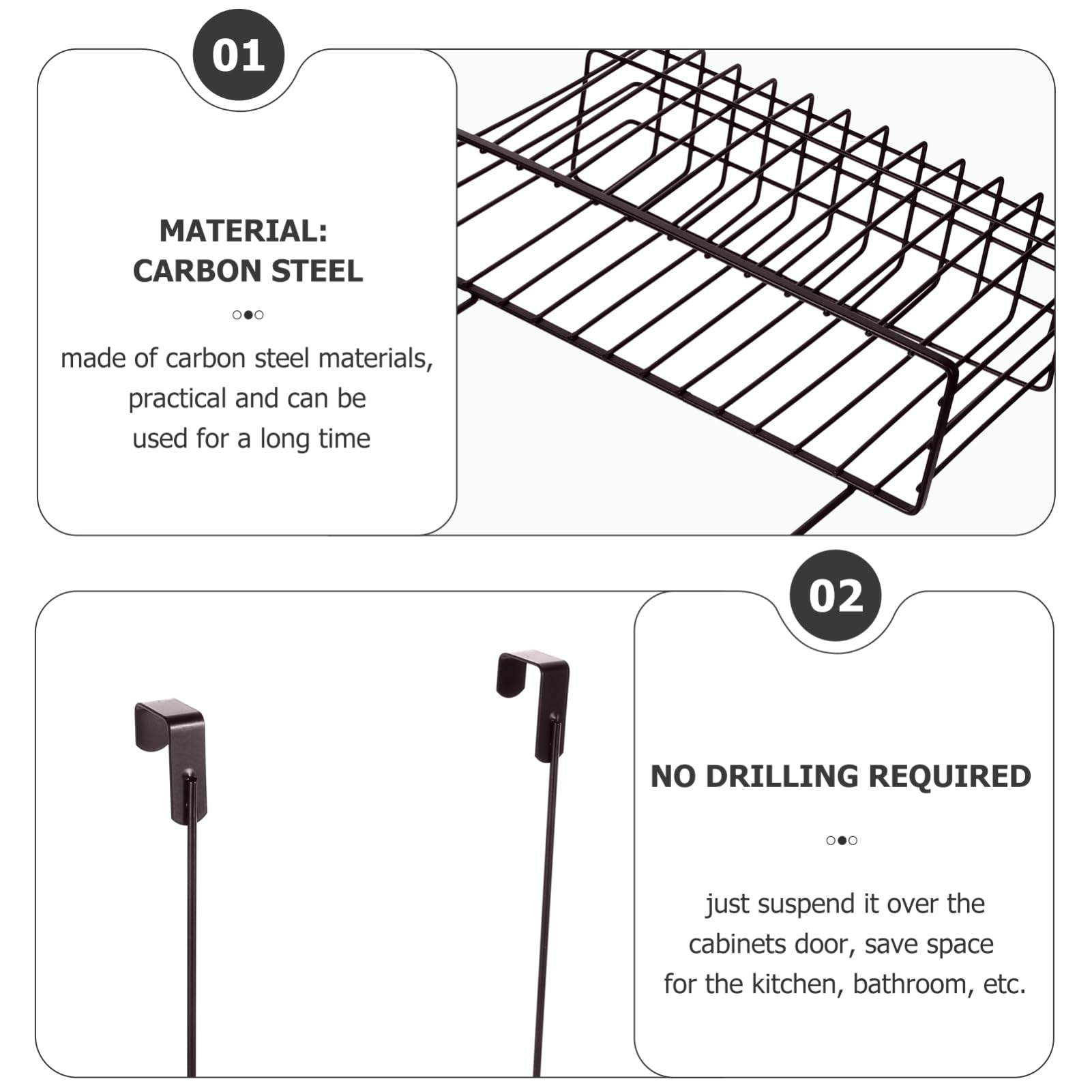 Cabilock Over Cabinet Door Storage Organizer Extended Basket for Kitchen Bathroom Space Saving Cabinet Organizer for Hair Dryer Supplies No Drilling Required