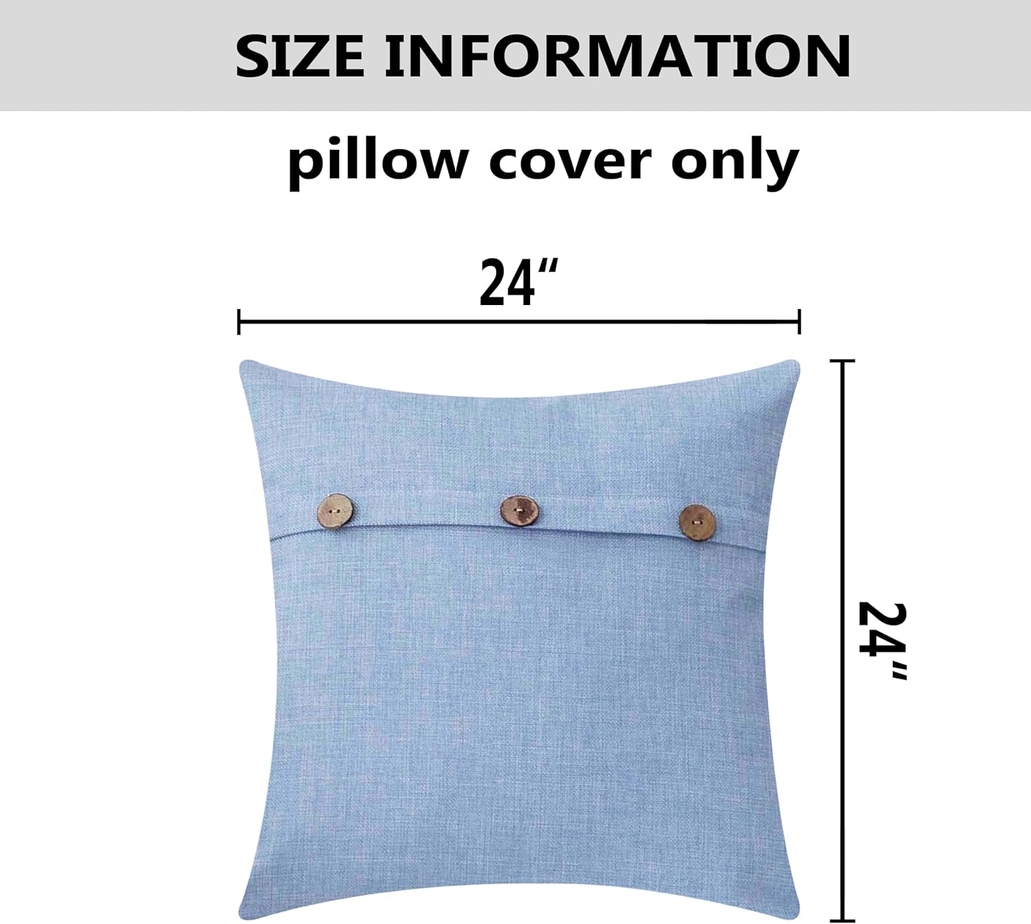 Home Brilliant Button Linen Euro Pillow Shams 60x60 Throw Pillow Covers for Garden Patio Sofa, Set of 2, 24x24, Light Blue