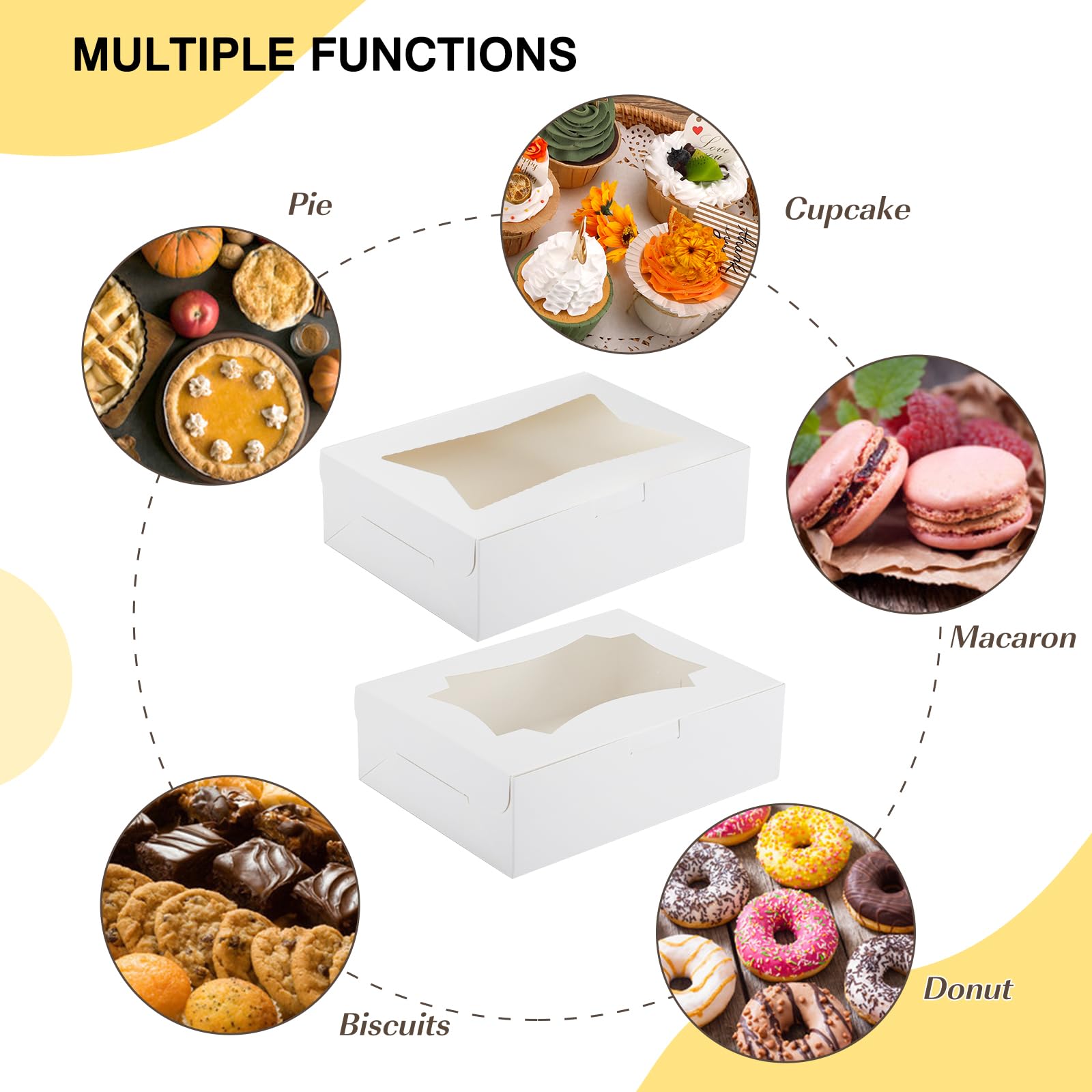 TOMNK 50 cajas de galletas con ventana, 8 x 6 x 2.5 pulgadas, cajas de panadería con ventana de 2 estilos para golosinas, fresas cubiertas de chocolate, magdalenas, donas