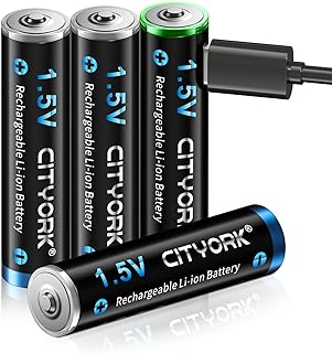 CITYORK 4 Pack 1.5V Rechargeable Batteries AAA 1200mWh Lithium USB AAA Battery with 4 in 1 Micro USB Charging Cable