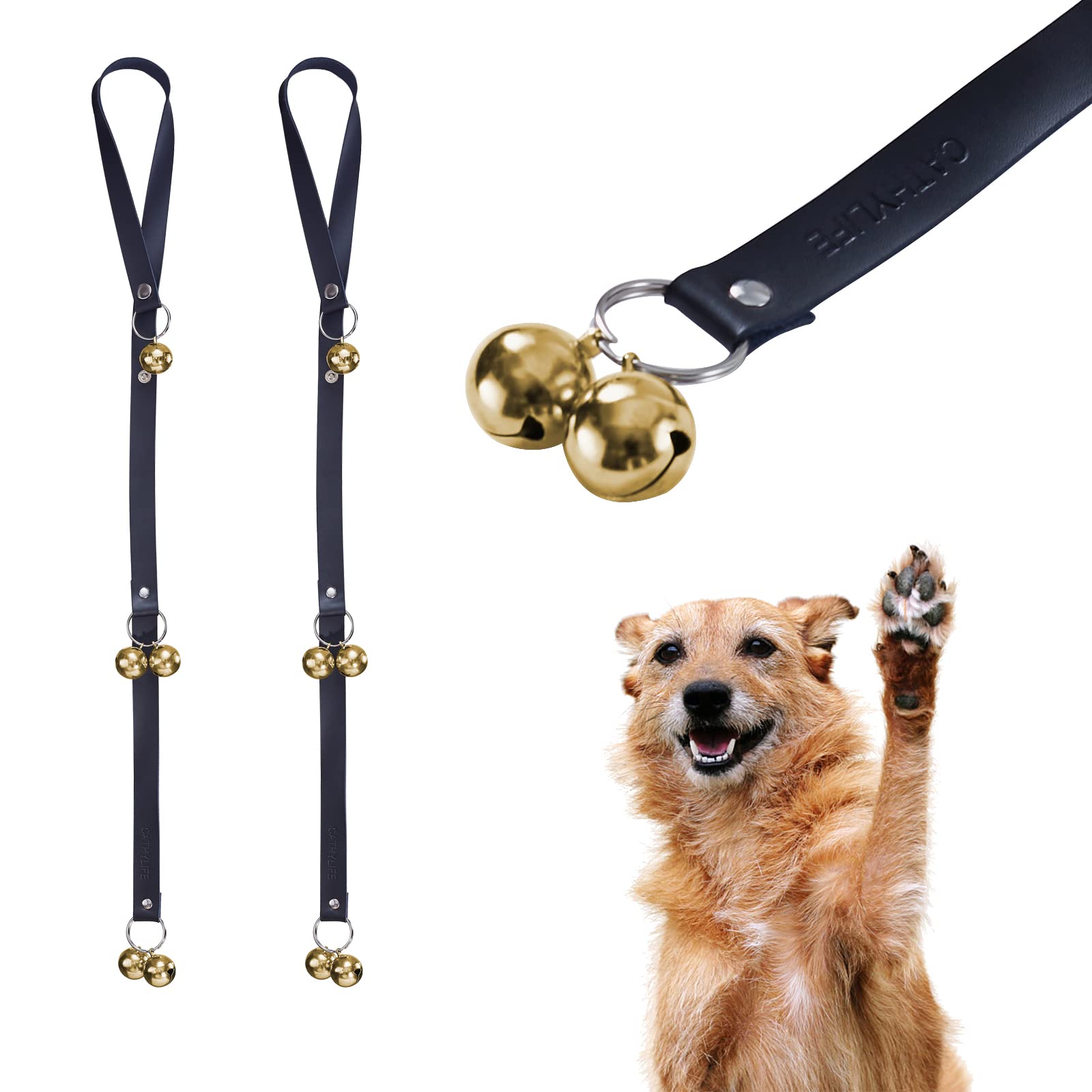 CATHYLIFE Leather Dog Doorbells for Door Knob, Adjustable Brass Potty Training Bells for Puppy to Go Outside, Easy Dog Door Bell for Potty Training