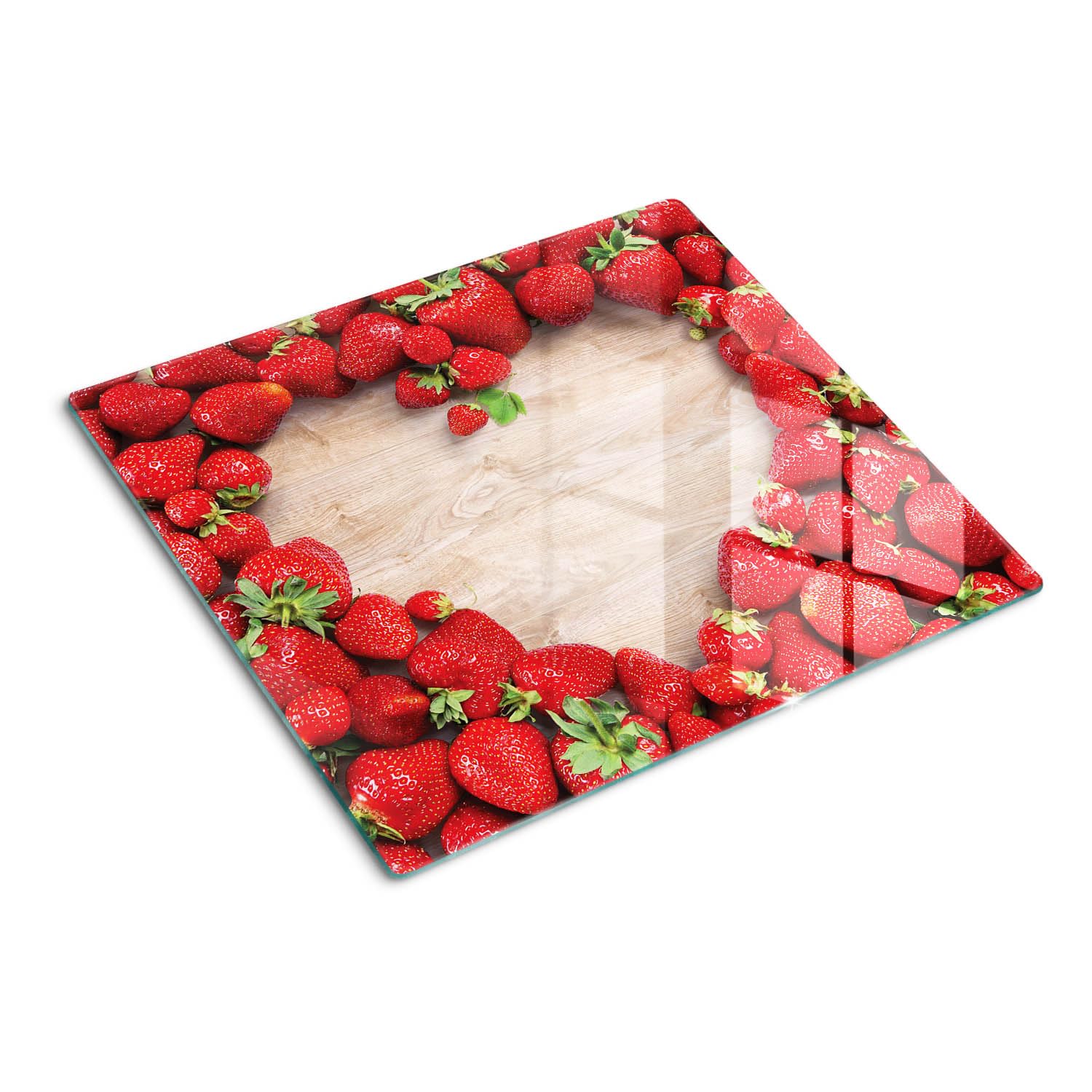 Protège-plan de travail 60x52 en verre avec motif Coeur de fraises