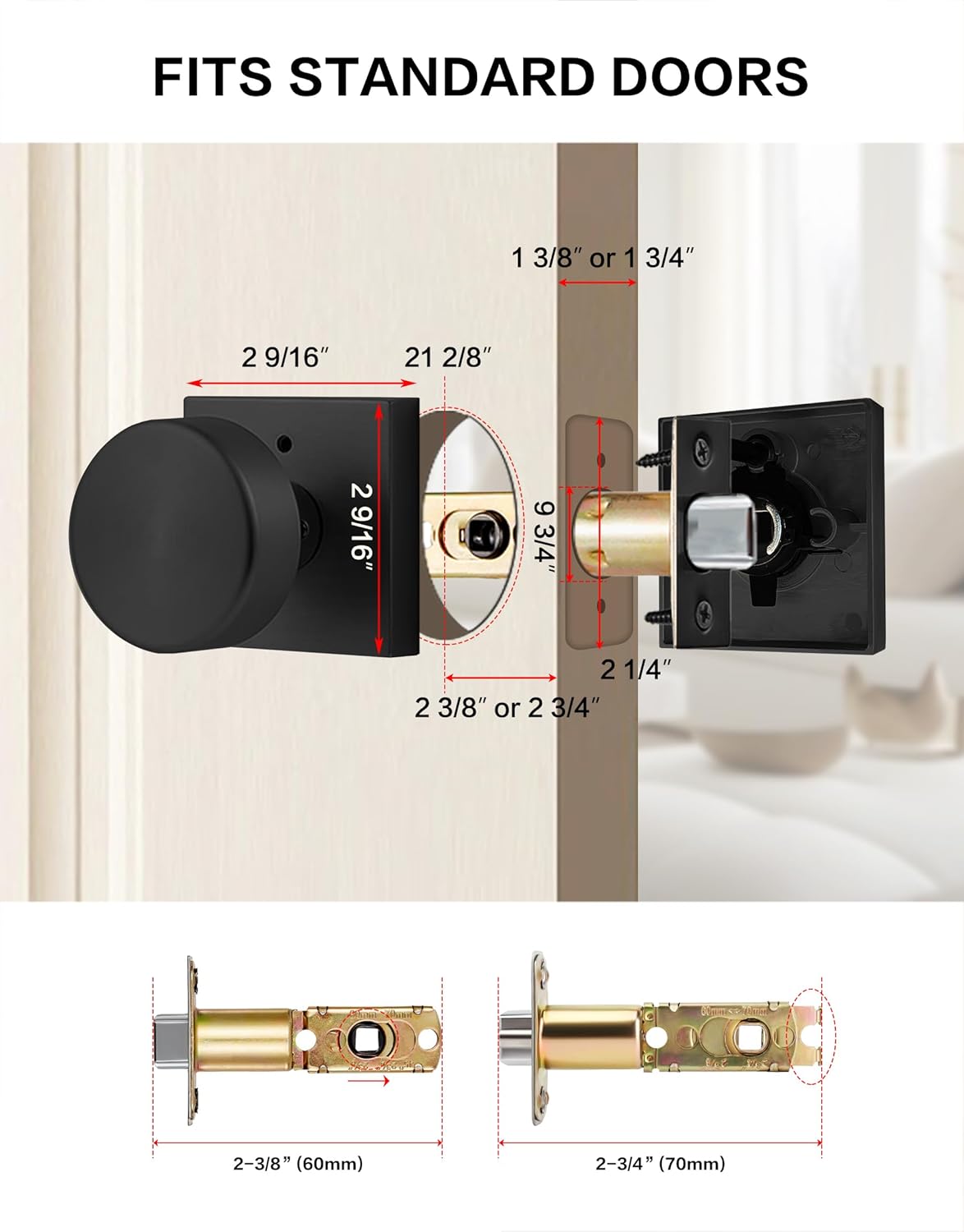 Lethato Matte Black Interior Door Knobs for Bathroom/Bedroom, Heavy Duty Zinc-Alloy Contemporary Black Privacy Door Knobs Interior(3 Packs)