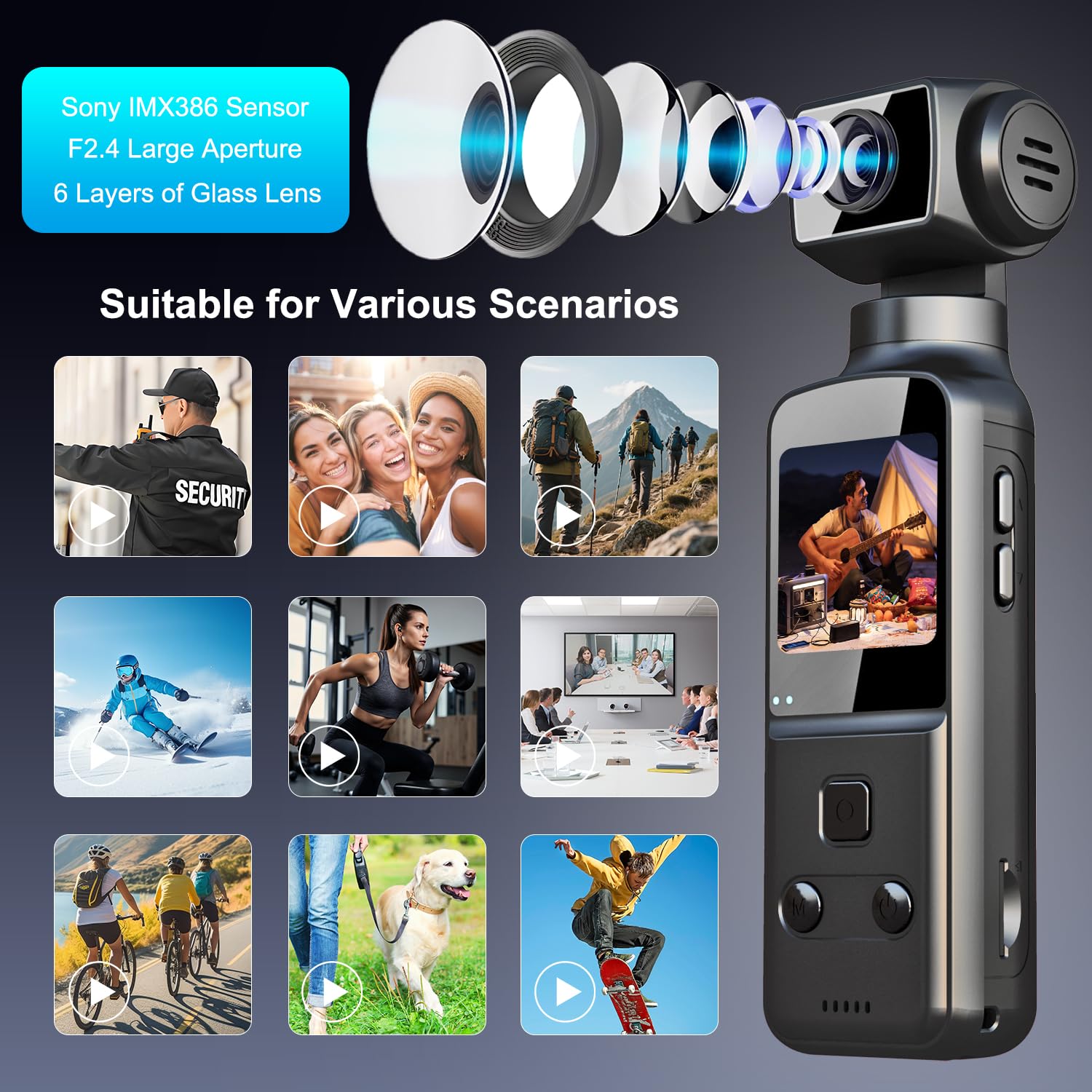 5K Body CAM Camara Corporal, Mini Action CAM Cámara Deportiva Accion con Lente Giratoria de 270° para Vlog POV, Videocamara Acuatica Sumergible con Micrófono Externo, Tarjeta TF de 64 GB
