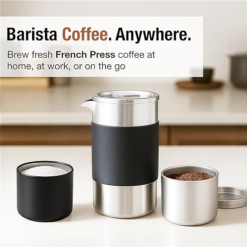 Miniatura 2 de JennLee Cafetera de prensa francesa, portátil de acero inoxidable con aislamiento de doble pared, cafetera y tetera francesa, perfecta para el