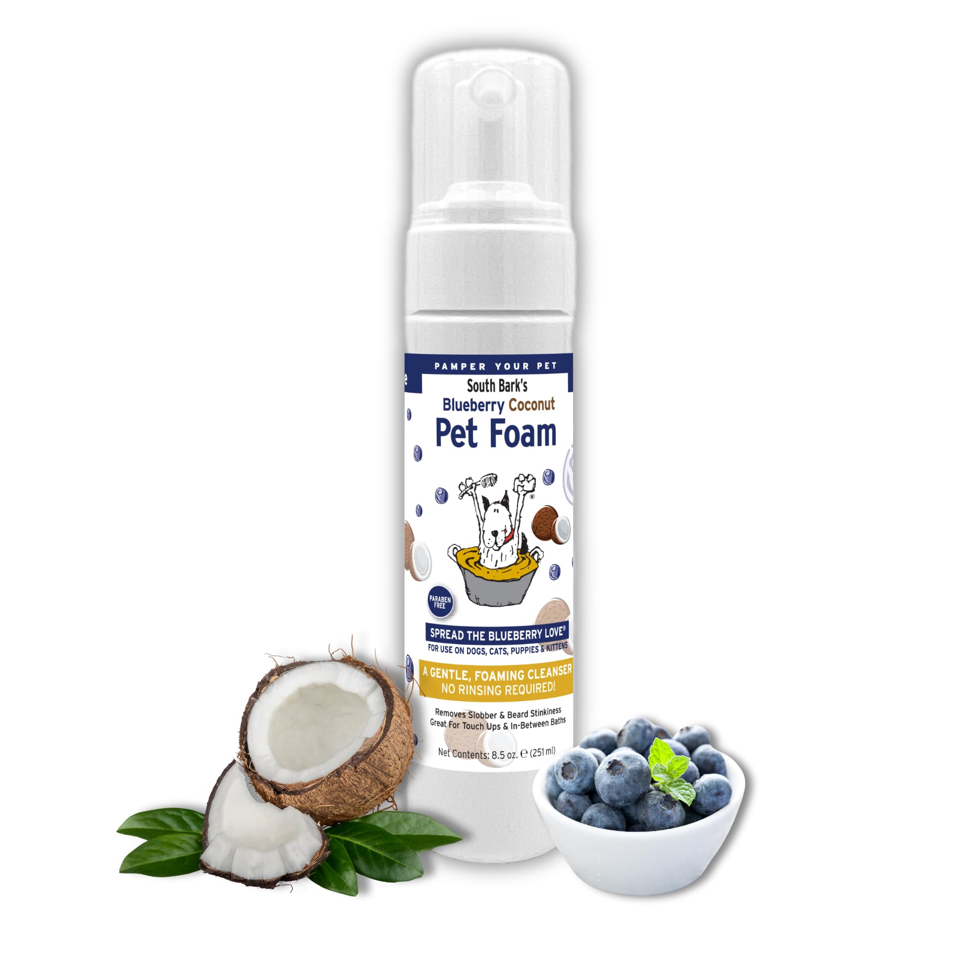 Showseason Blueberry-Coconut Pet Face Foam Cleanser for Dogs and Cats 8.5 oz. | No Rinsing Required, Easy Cleaning, Biodegradable and Non-Toxic, Made in The USA