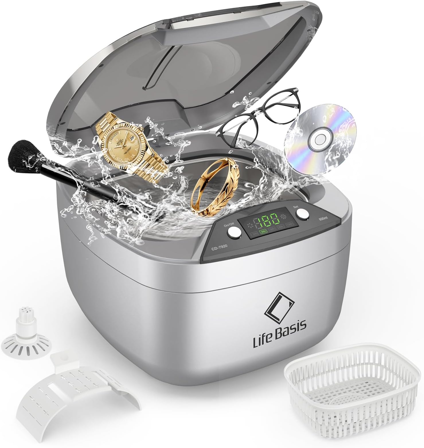 LifeBasis 28oz Professional Ultrasonic Cleaner, 42kHz Jewelry Cleaner