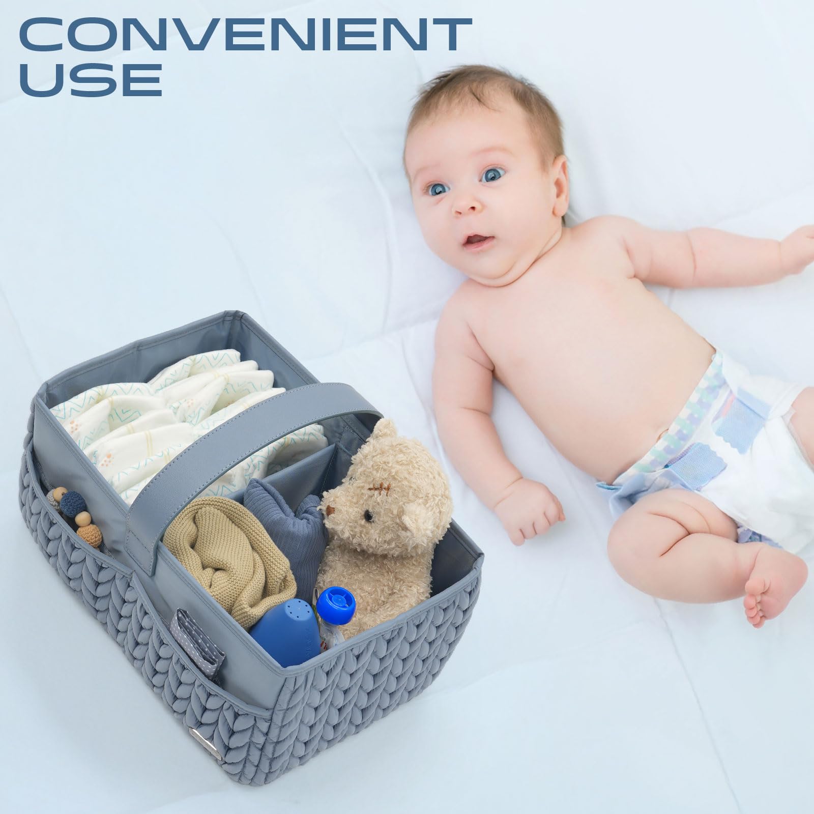 Organizer per pannolini, cestino portaoggetti portatile per neonati essenziali, cestino regalo per baby shower, cestino per fasciatoio, must have per ragazzi o ragazze, cestino per pannolini