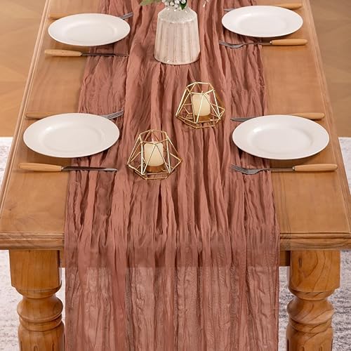 Vista 125 de MLMW Camino de mesa de estopilla azul polvoriento, revelación de género, gasa bohemia de tela de queso rústico, camino de mesa de 160 pulgadas, Azul