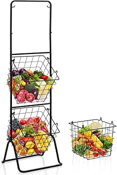 PETSITE Fruit Basket Stand, 3 Tier Stackable Metal Wire Basket