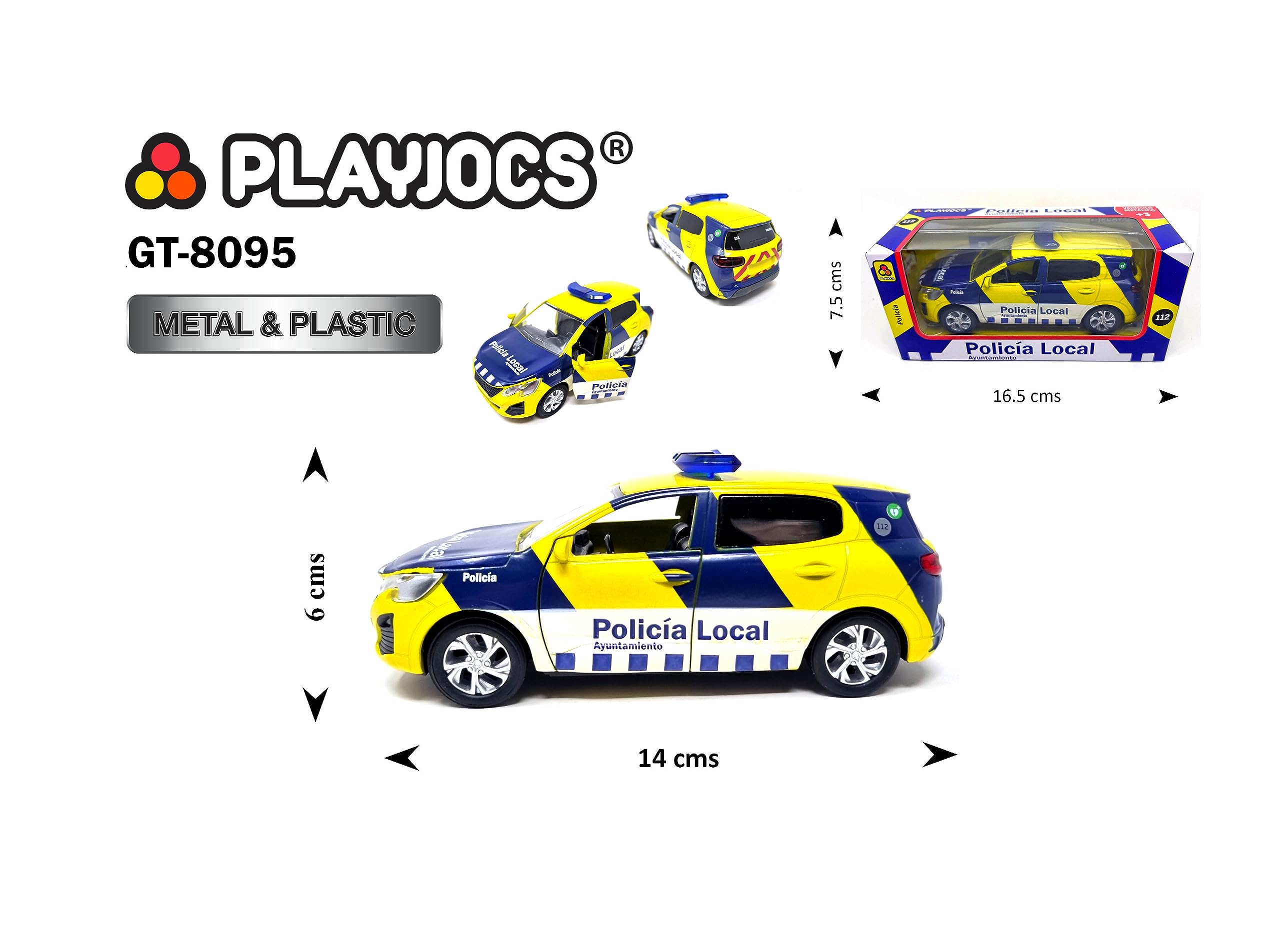 PLAYJOCS GT-8171 Local Police Car Metal Car Toy for children and collectors, Blau, 14 x 6 x 6 cm - Image 4