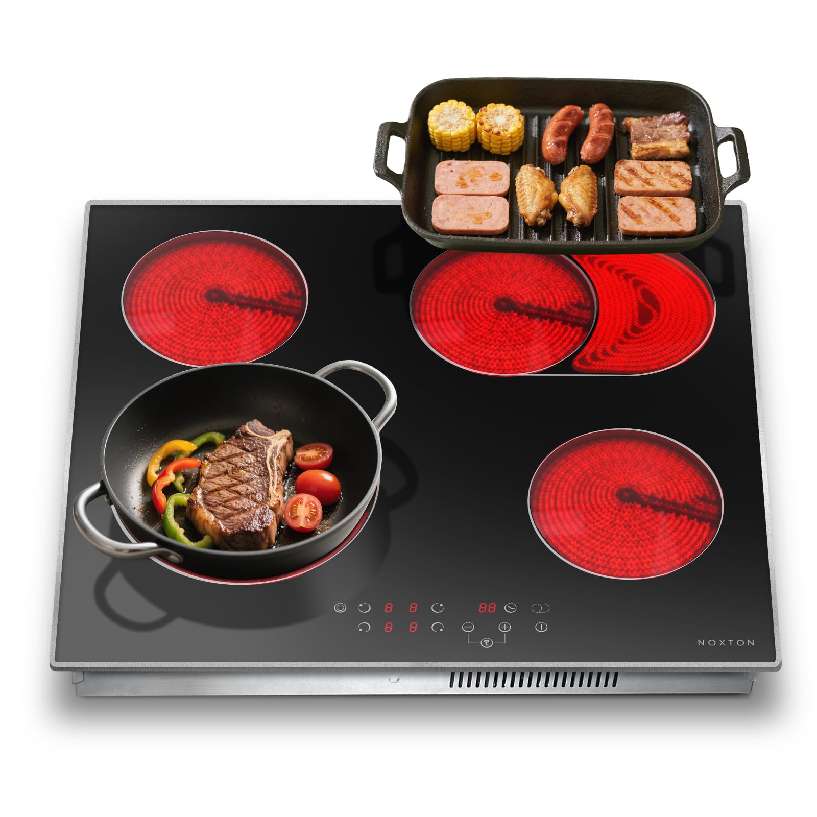 Noxton 24 Inch Electric Cooktop with Glass Protecting the Metal Frame