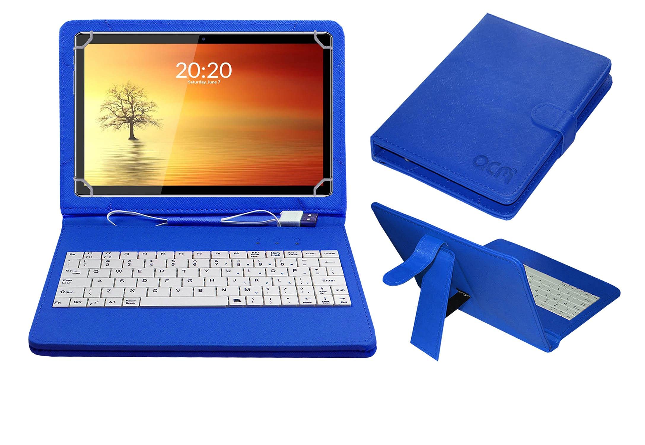 ACMUSB Keyboard Case Compatible with Domo Slate Slp6kb Tablet Cover Stand Study Gaming Direct Plug & Play - Blue