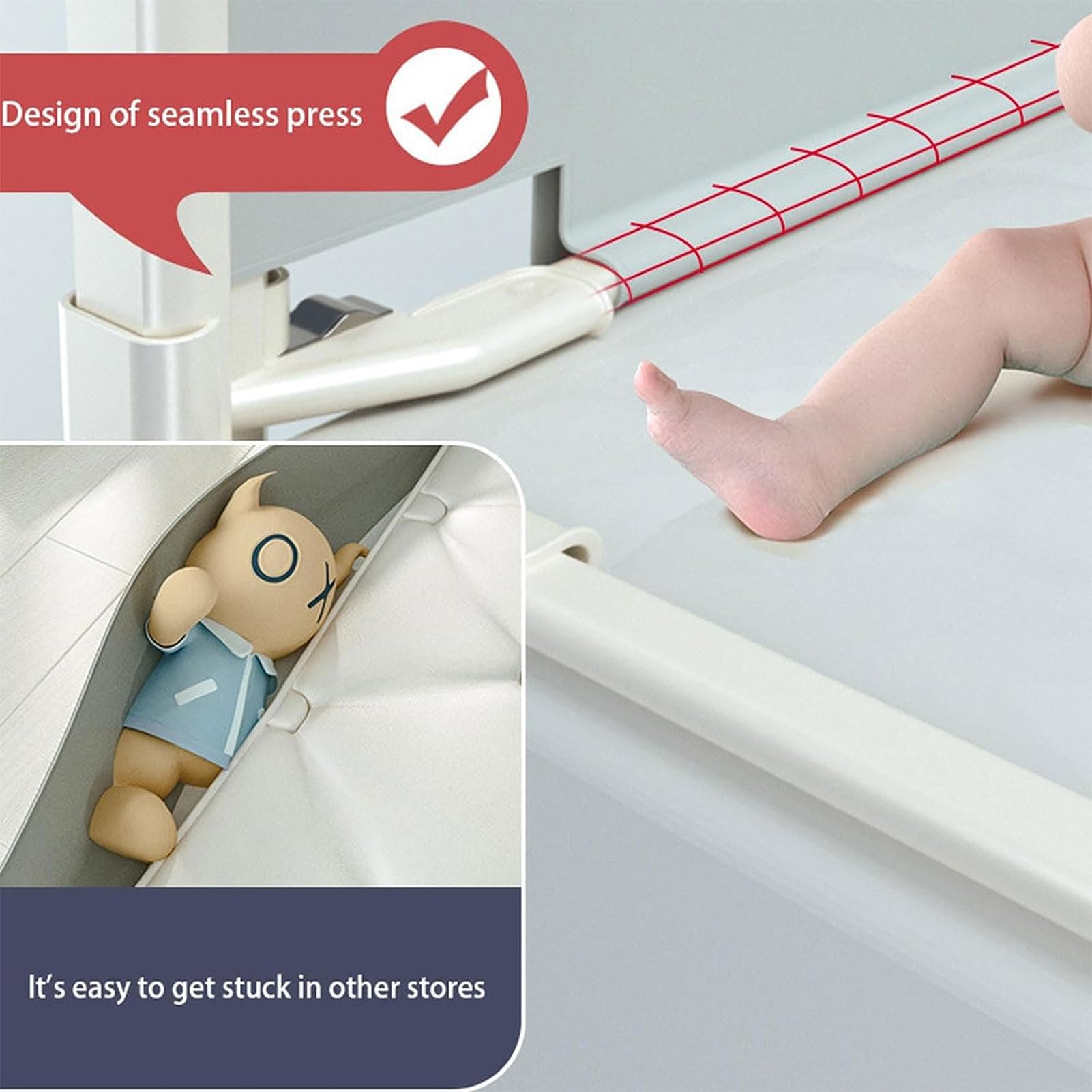HUHJYUGE Barandilla de Cama para Niños, Barrera de Seguridad para Cama Bebé, Barrera de Cama Portatil y Extensible, Protección contra Caídas, Altura Ajustable, Fácil de Montar (1.8m)