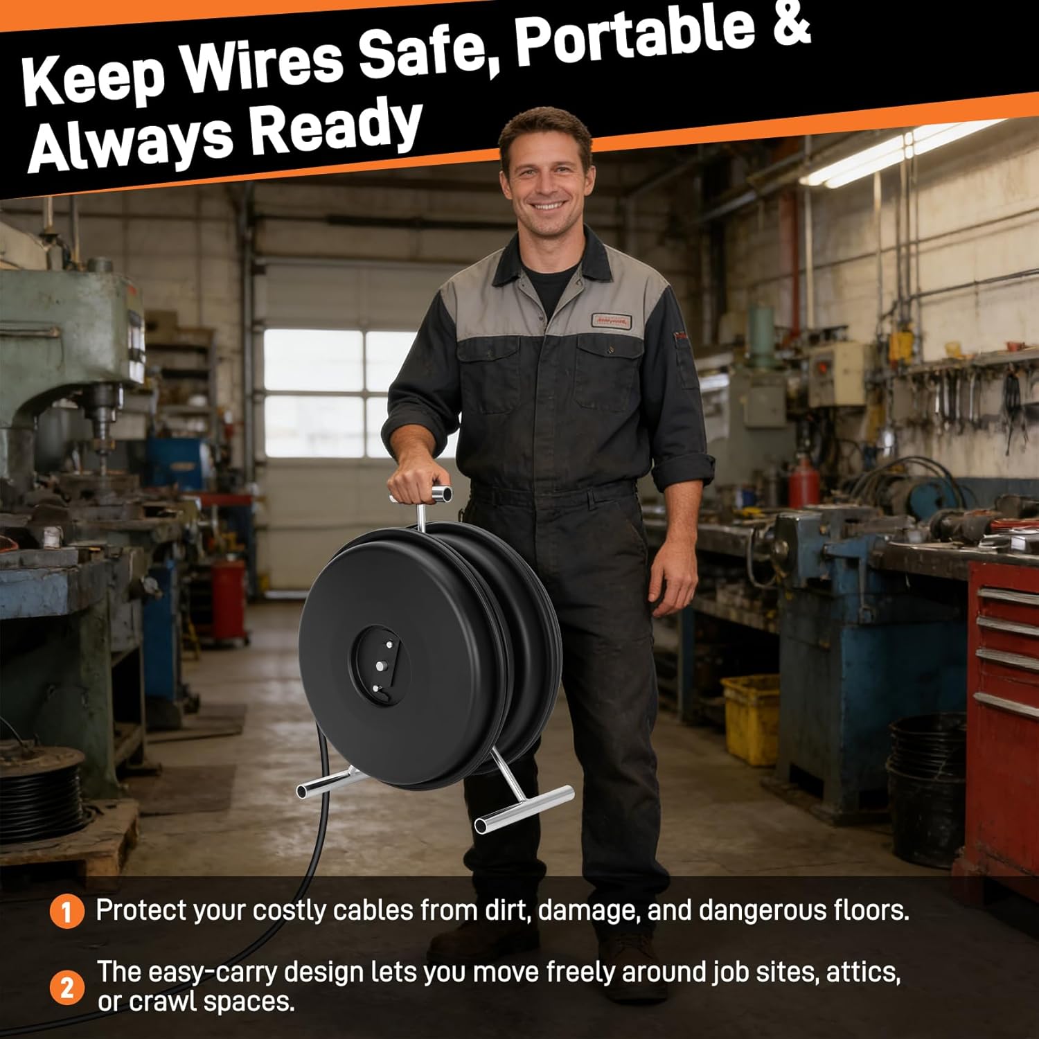 Brobear 415D Wire Dispenser Wheel, Stainless steel Wire Dispenser Wheel with 2 Reel Kit for 250 Foot Rolls, 20 Inch Diameter, Dual-Capacity Design