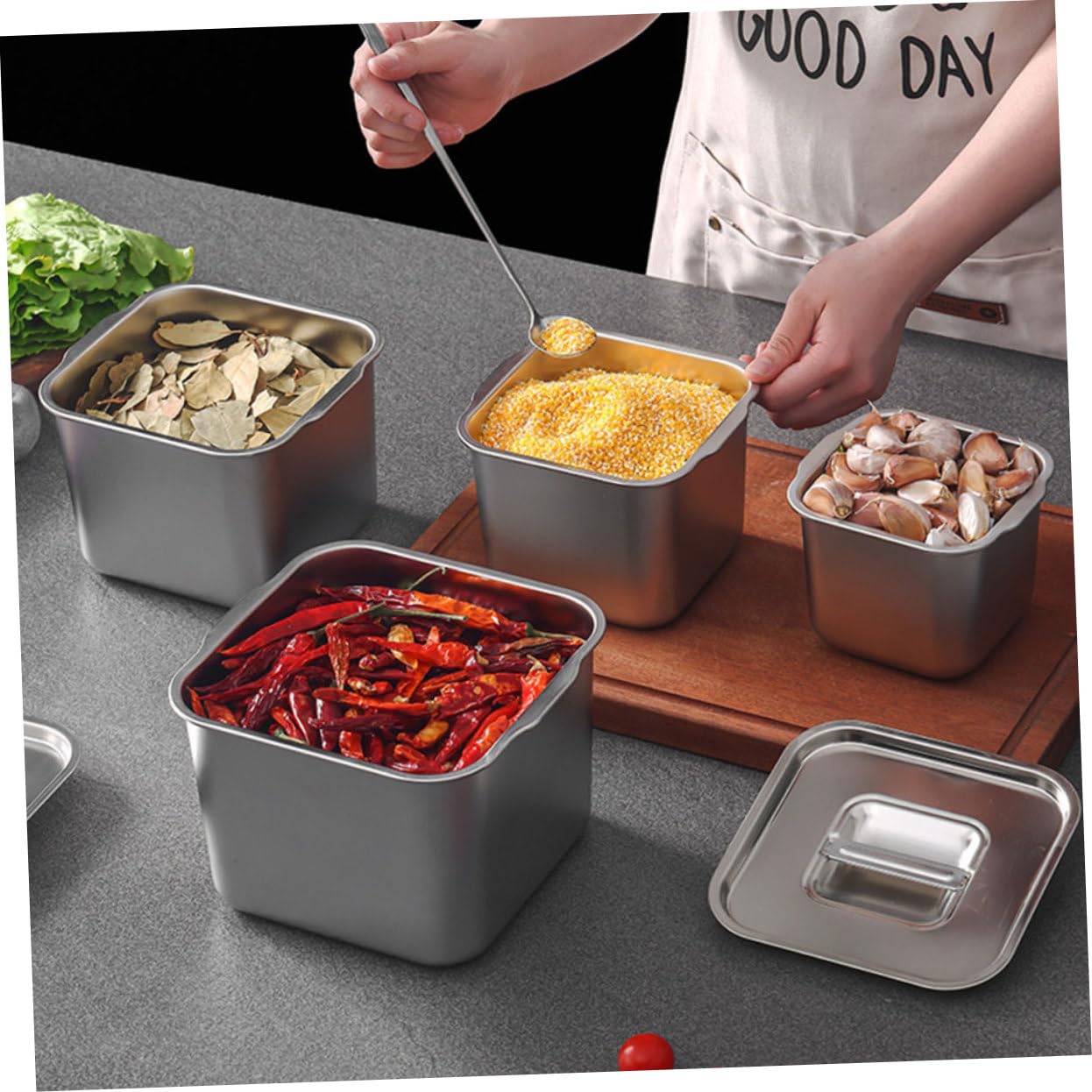 ABOOFAN 4 Stück Gewürzbox aus Edelstahl stainless steel ausstecher rentier Zuckerhalter Vorratsglas für Gewürze Fass kleine Werkzeuge Lagertank Vorratsdose Rostfreier Stahl