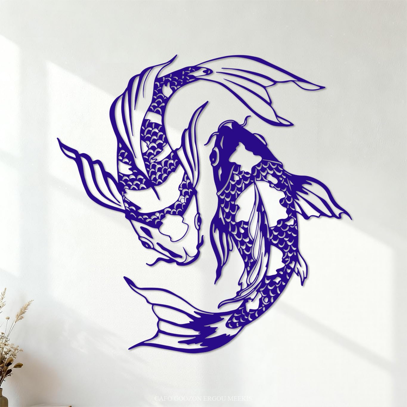 Wall Decals PVC Koi Carp Fish Yinyang Symbols Oriental Fishes 54.6x55.2cm Art Mural Painting DarkBlue