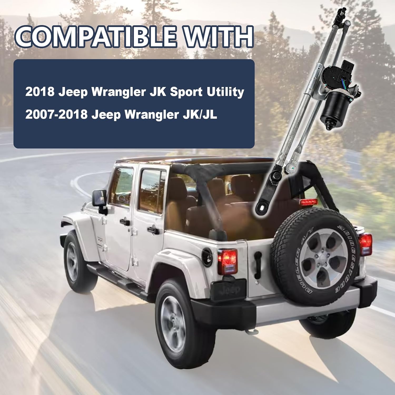 Front Windshield Wiper Motor and Linkage Compatible with Jeep Wrangler JK/JL(07-18) Wrangler JK(18) Sport Utility Replaces 55077859AB, 55077859AD, 55077859AC