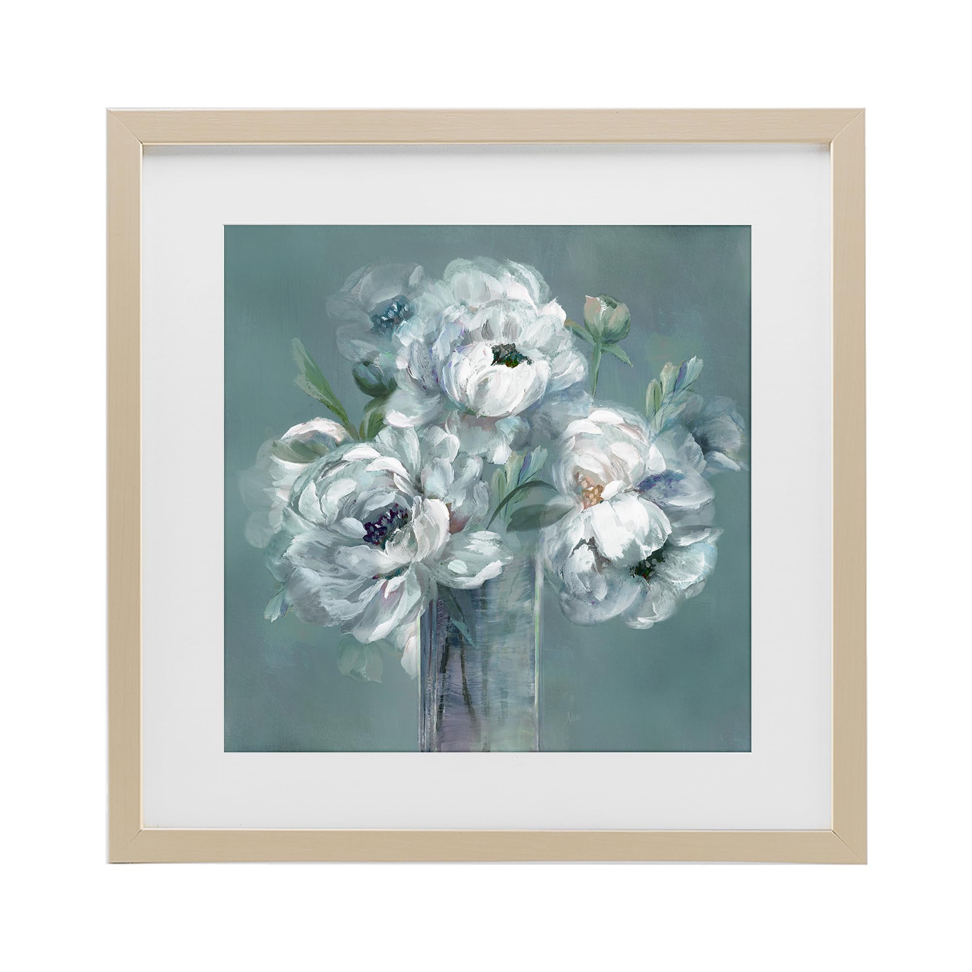 Stupell Industries Harvest Pine (Textured) White Peony Impression Vase Floral, 16 X 16 Inch Framed Print Under Glass