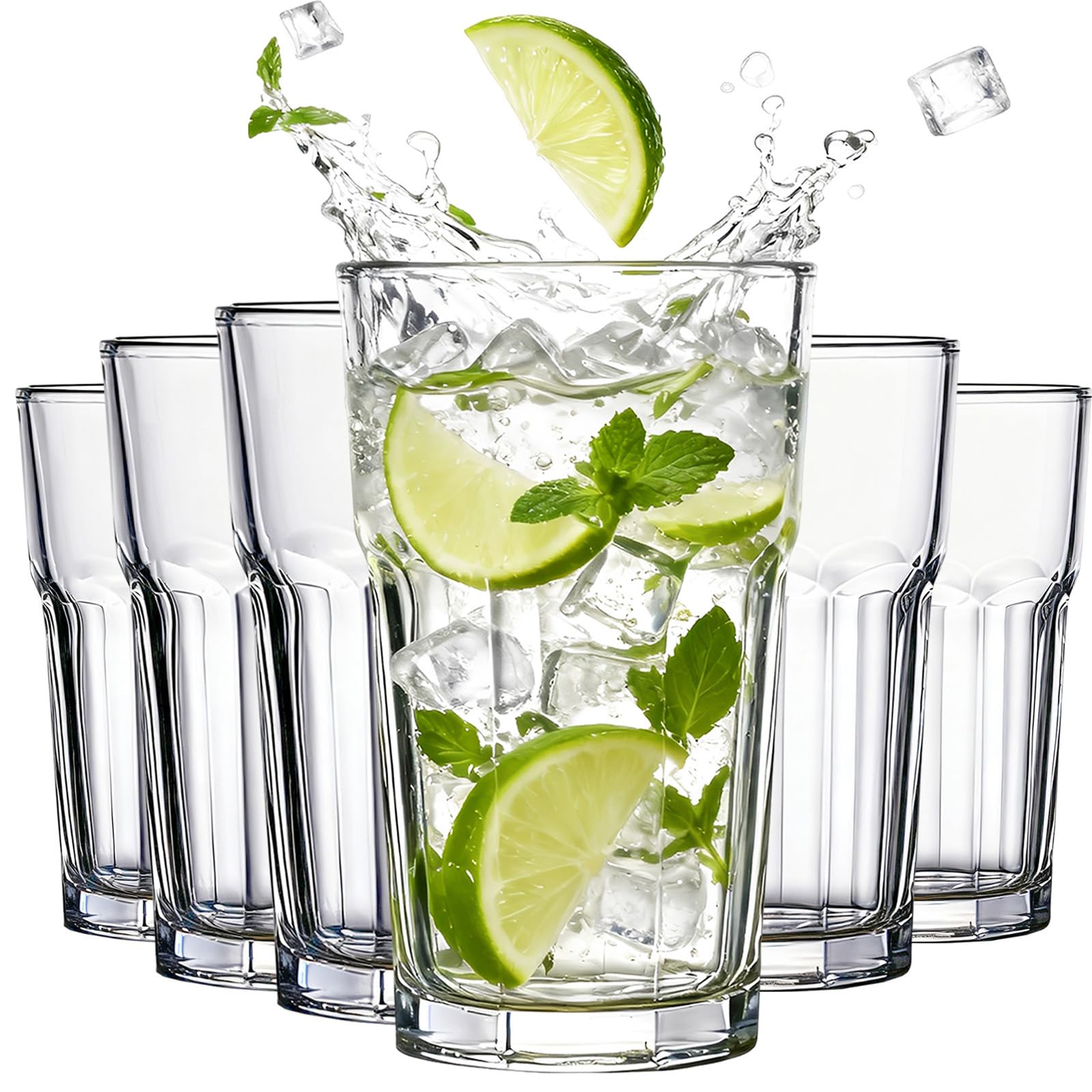 YASHIIN Water Glasses Set of 6, Durable Drinking Glasses Classic Design for Water Juice Beer Wine and Cocktails