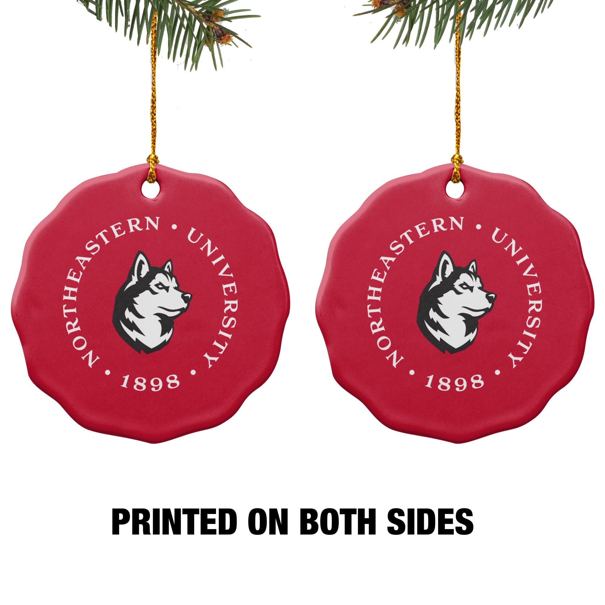 GRAPHICS & MORE Northeastern University Primary Logo Porcelain Scalloped Holiday Christmas Tree Ornament - 2.8