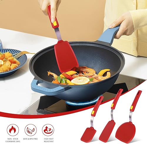 Miniatura 5 de Espátulas de cocina de silicona, resistentes al calor, juego de espátulas a prueba de derretimiento para utensilios de cocina antiadherentes,