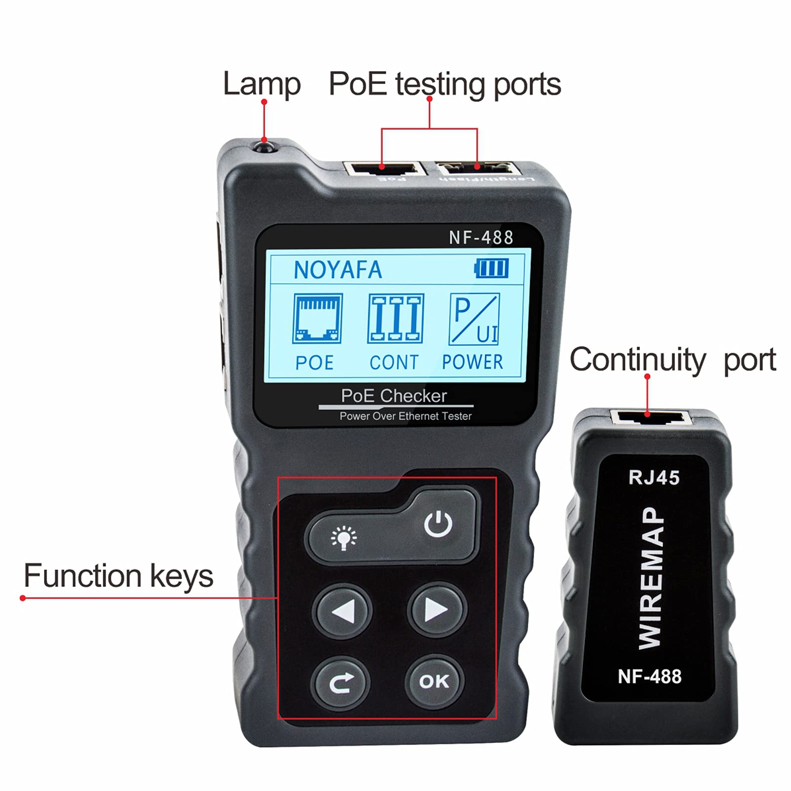 Comprobador Cable de Red Probador POE, CAT5 CAT6 comprobador de Cable LAN Tester RJ45 Ethernet Cable Tester Rastreador de Cables Probador Ethernet POE Prueba de PoE