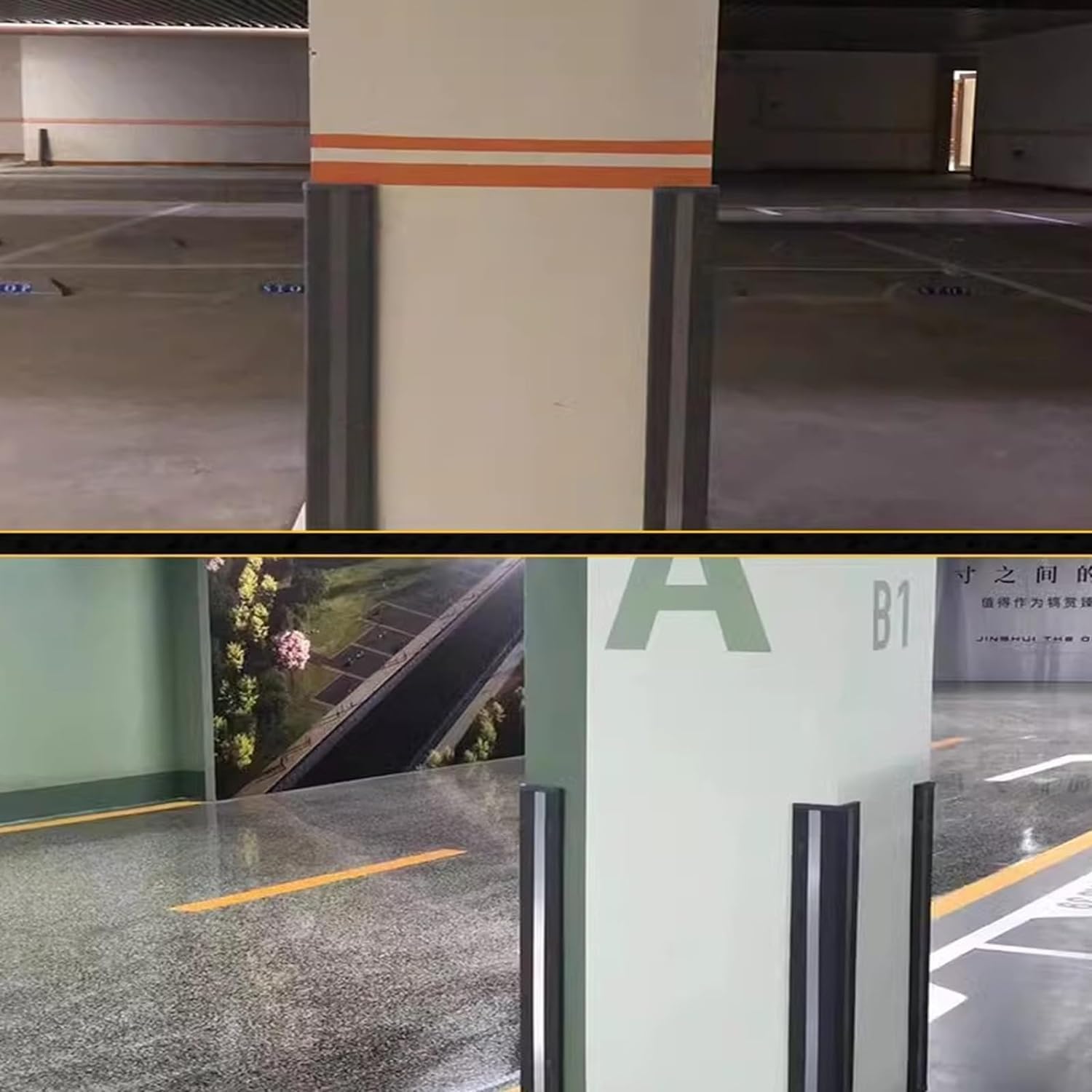 Mousse Protection Garage, Poteau en Caoutchouc de 1 cm d'épaisseur pour entrepôt, Protection d'angle réfléchissante pour Atelier et Garage (Noir, 6 pièces)