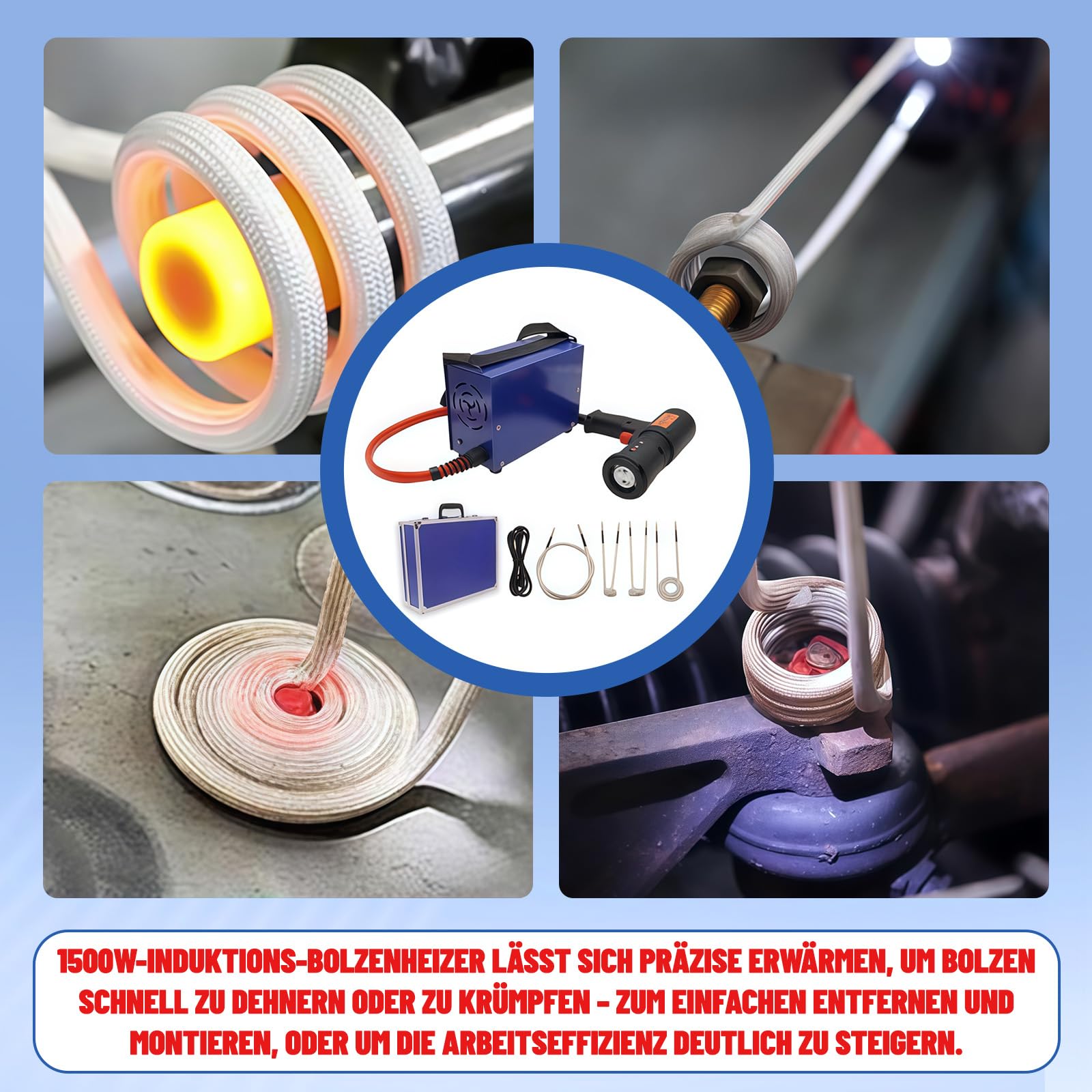 1500W Magnetische Induktionsheizgerät, Flameless Induction Heater mit 4 Heizspulen, Induktions Heizset Tragbarer Induktion Schraubenlöser, Schrauben Löser für Rostige Muttern & Lager
