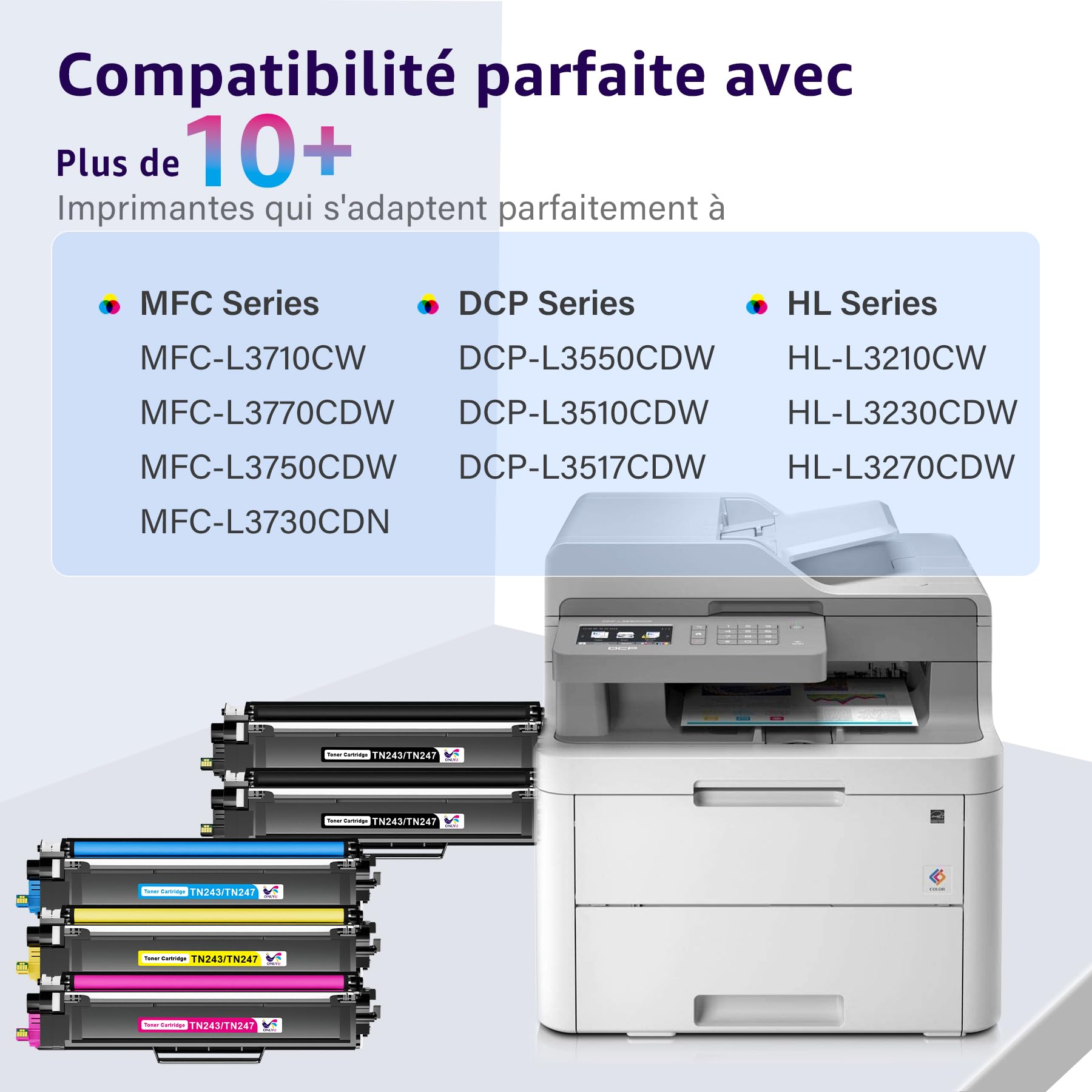 TN-243CMYK TN247 DCP-L3550CDW Compatible pour Toner Brother DCP-L3550CDW TN243 TN243CMYK Toner MFC-L3750CDW MFC-L3770CDW HL-L3270CDW HL-L3230CDW HL-L3210CW DCP-L3510CDW Pack de 5
