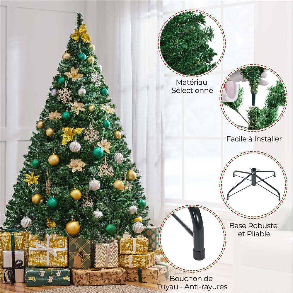 Yaheetech Sapin de Noël Artificiel 183 cm Arbre de Noël avec Support en Métal 598 Branches