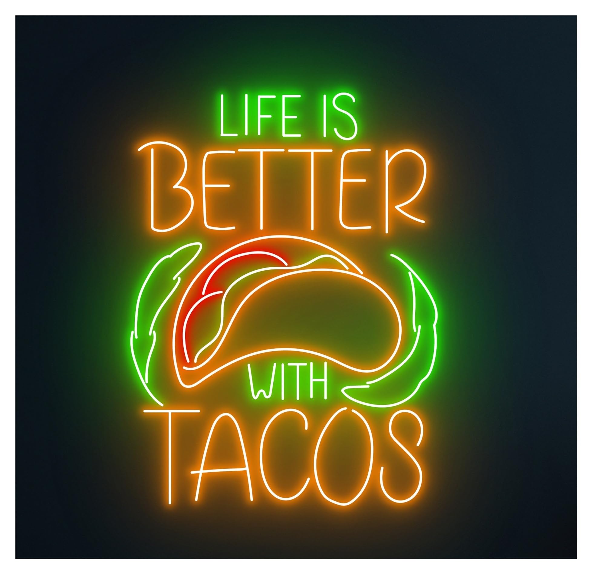 RONGCH Hanging Art Signs Life is Better with Tacos Neon Sign Led Light Mexican Food Room Wall Decor Restaurant Storefront Window Display Business Entrance 65cm