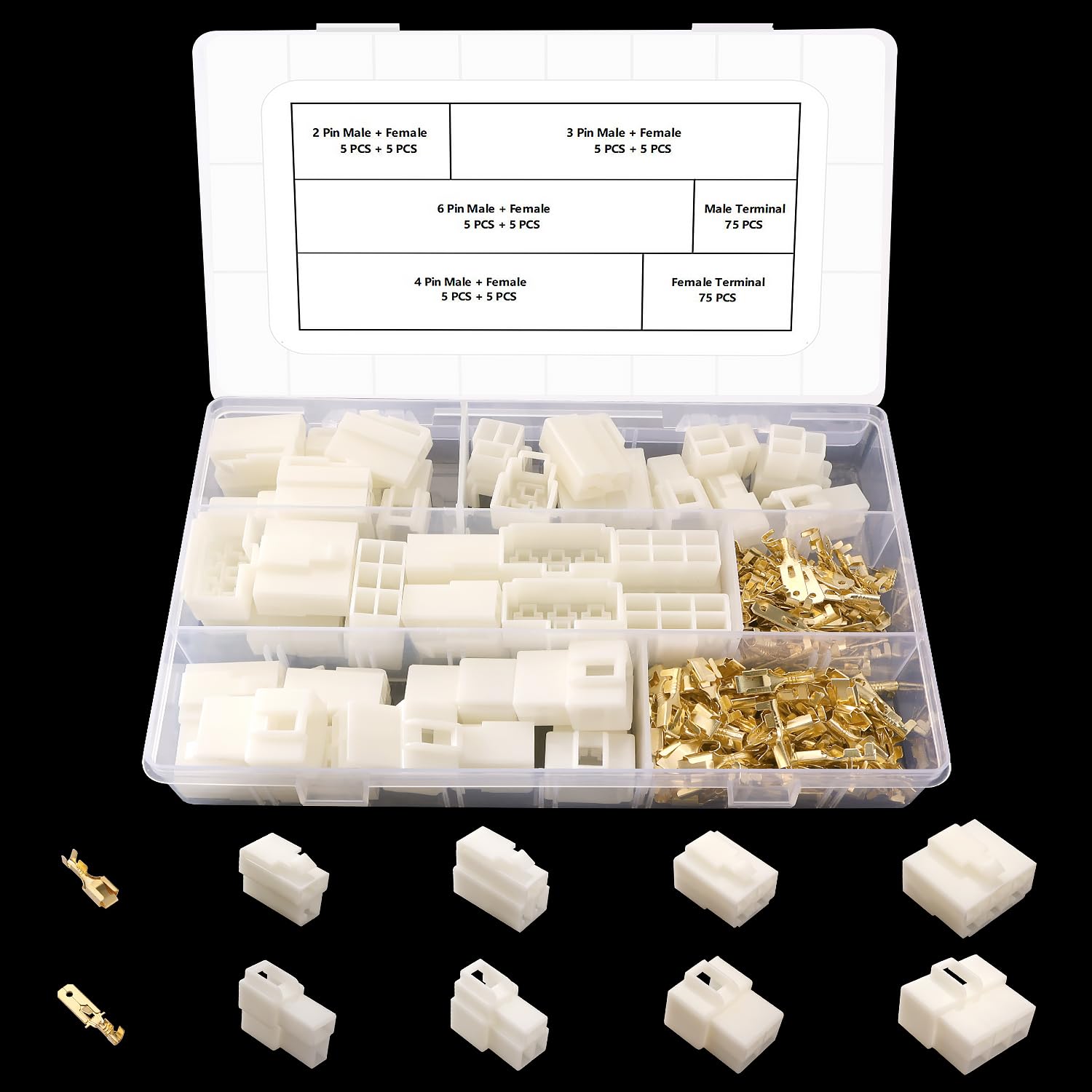 Lyeteung 190 PCS 6.3mm 2 3 4 6 Pin Electrical Wire Terminals Connector Kit, Male Female Plug Housing and Pin Header Crimp Connector Kit, for Motorcycle, Car, Boats