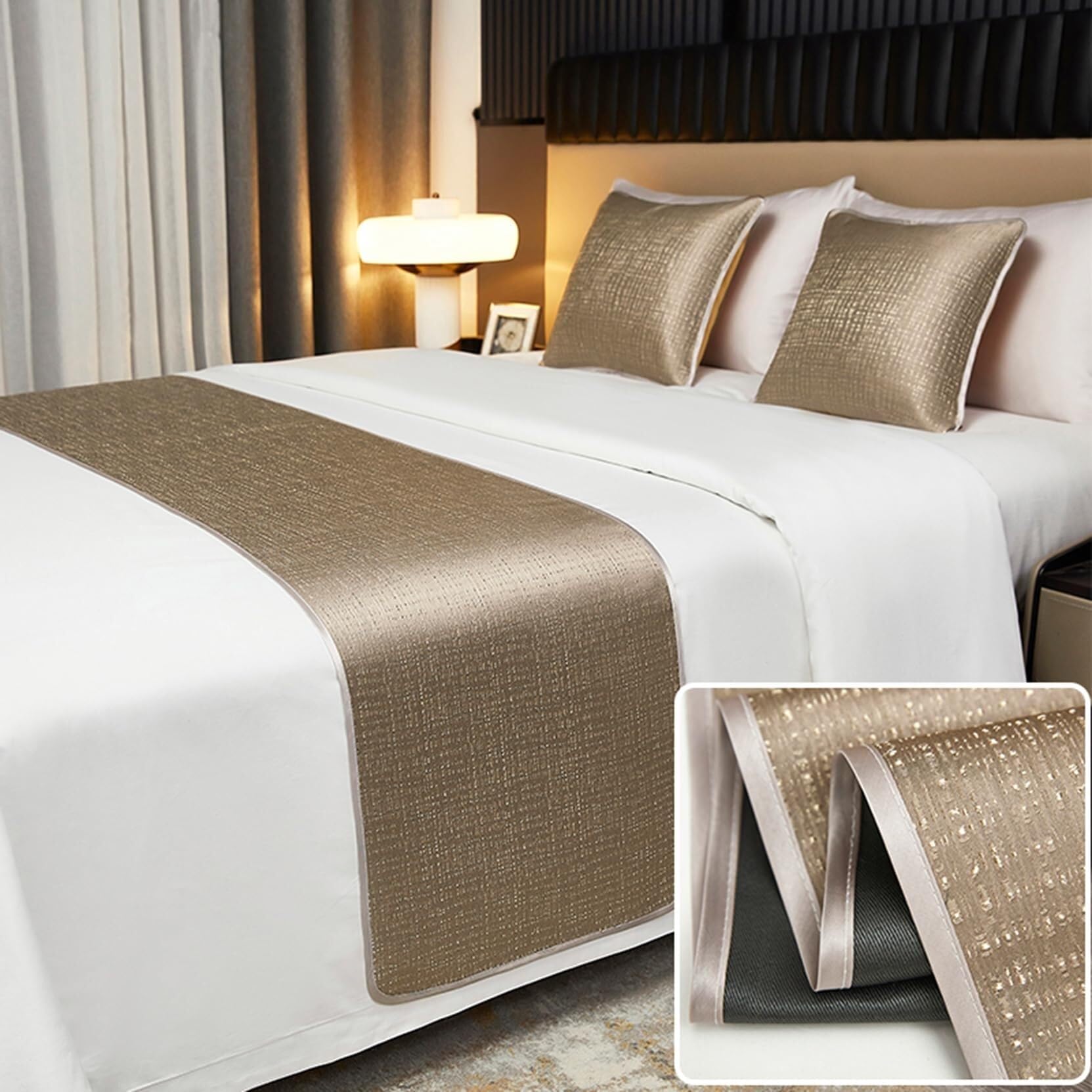 FAWFCJD Bed Runners Bedspread Bedroom Bedding Protection Decor Soft No Fading Bed Scarf Runner For Bedroom Wedding Room Home Hotel Bedding Decorations(Khaki,50x240cm)