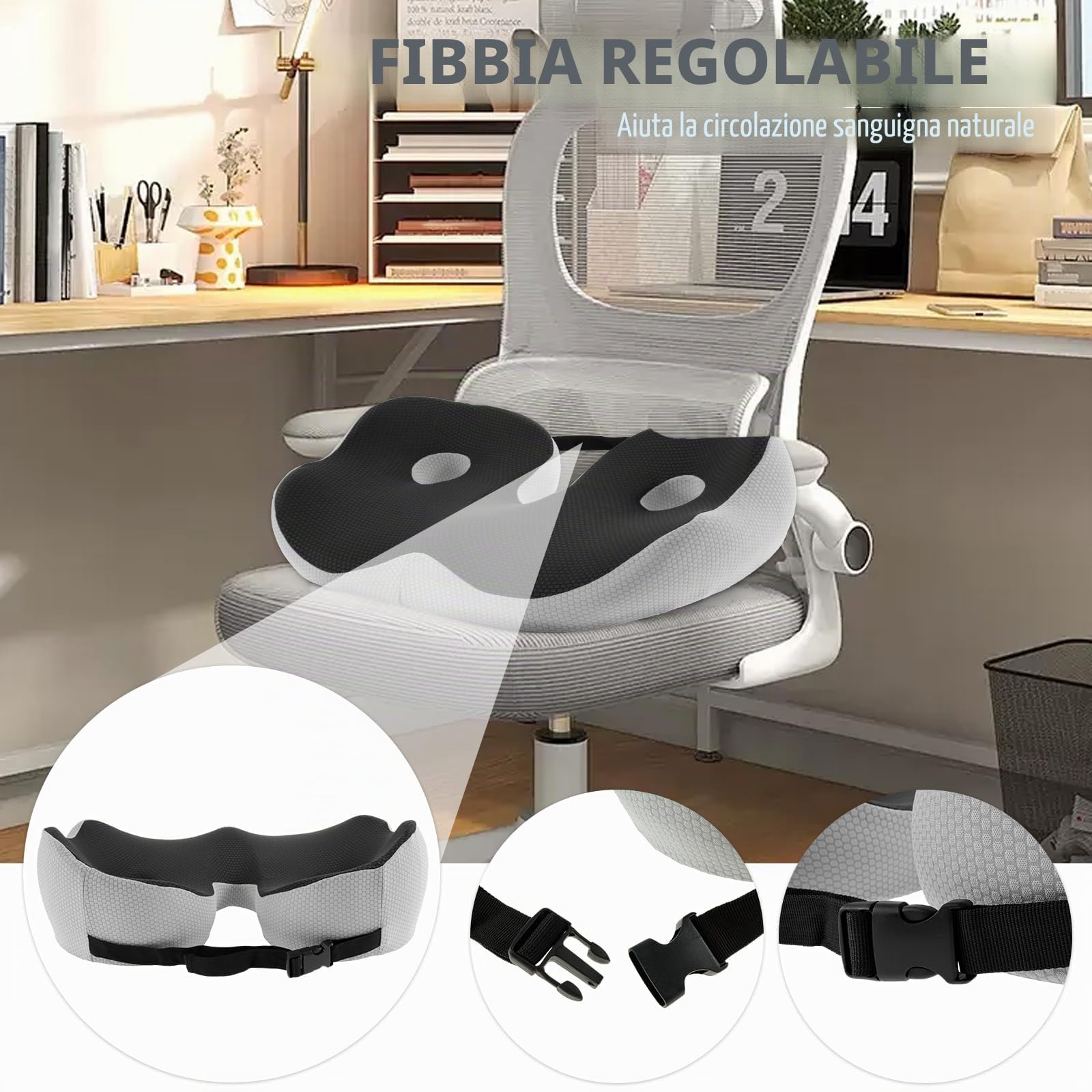Cuscino per coccige per dolore al coccige, regolabile, foam, antiscivolo, ergonomico, per alleviare il dolore al coccige, per sedia da ufficio, sedia a rotelle, cuscini per sedili auto,