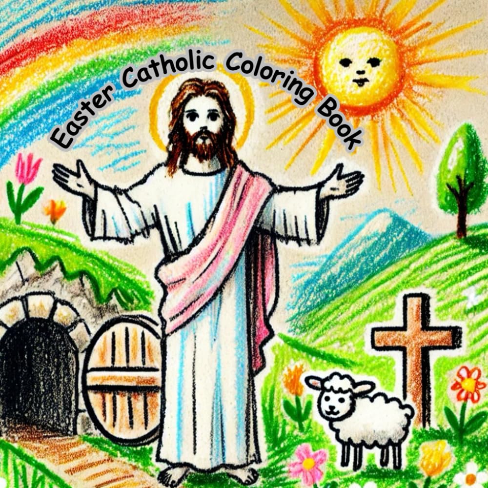 Easter Catholic Coloring Book: Christian Fun Activity Book For kids, toddlers, boy and girl, story about Jesus and bible, easter, large
